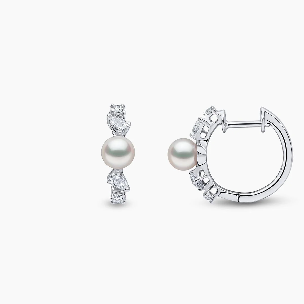 Baby Glitz 18K Gold Akoya Pearl and Diamond Hoop Earrings - Image 3