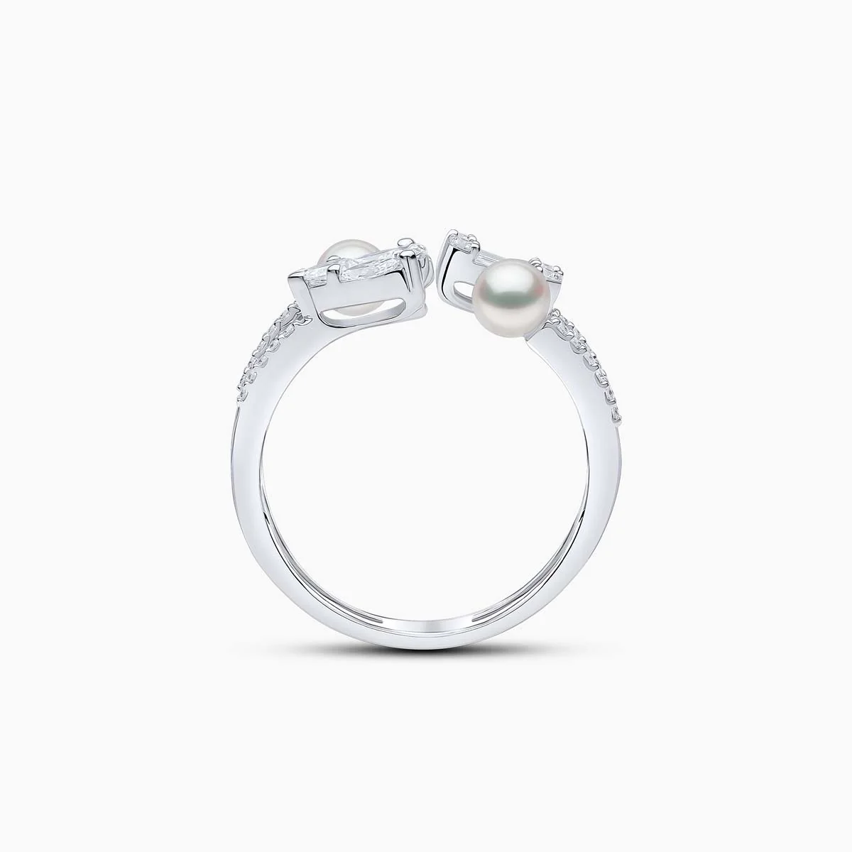 Baby Glitz 18K Gold Akoya Pearl and Multi Diamond Open Ring - Image 4