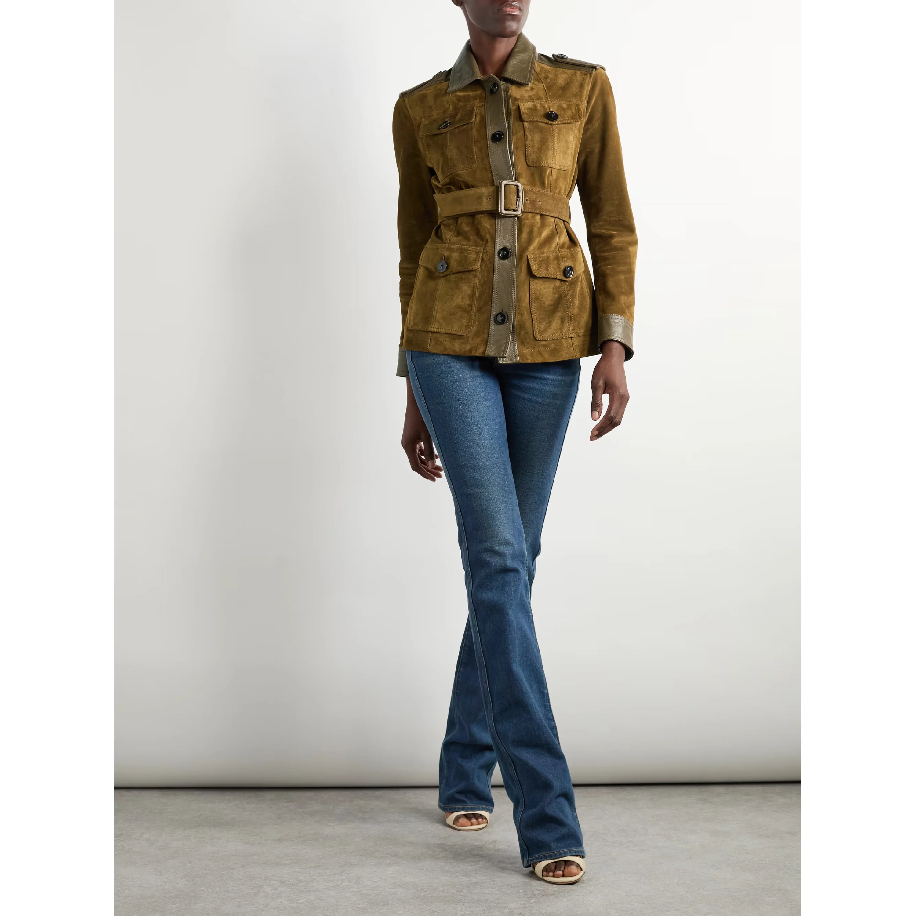 Belted leather-trimmed suede jacket - Image 2