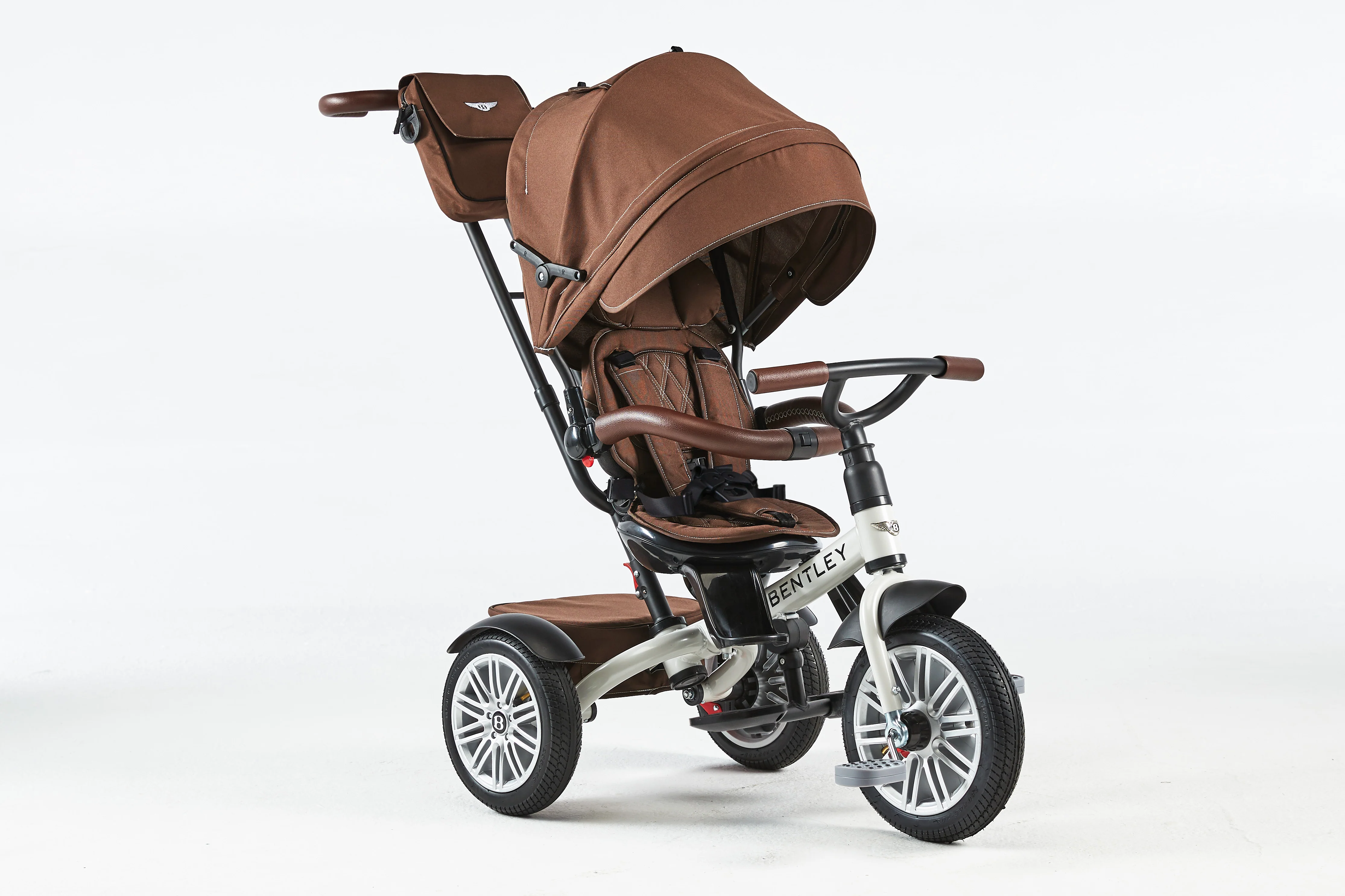 Bentley 6 in 1 Stroller Trike - White Satin / Brown - Image 4