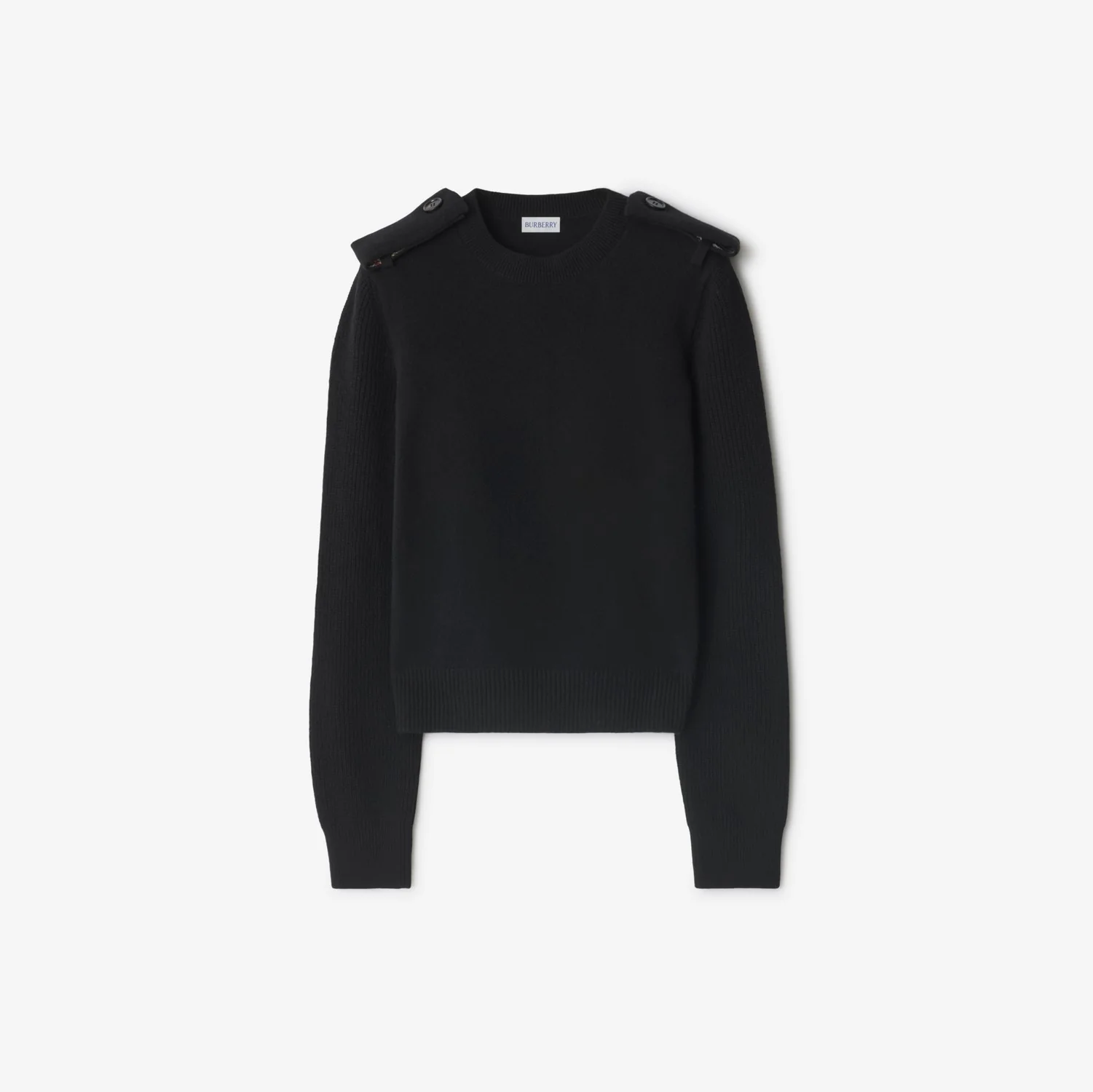 Check Epaulette Wool Cashmere Blend Sweater - Image 3