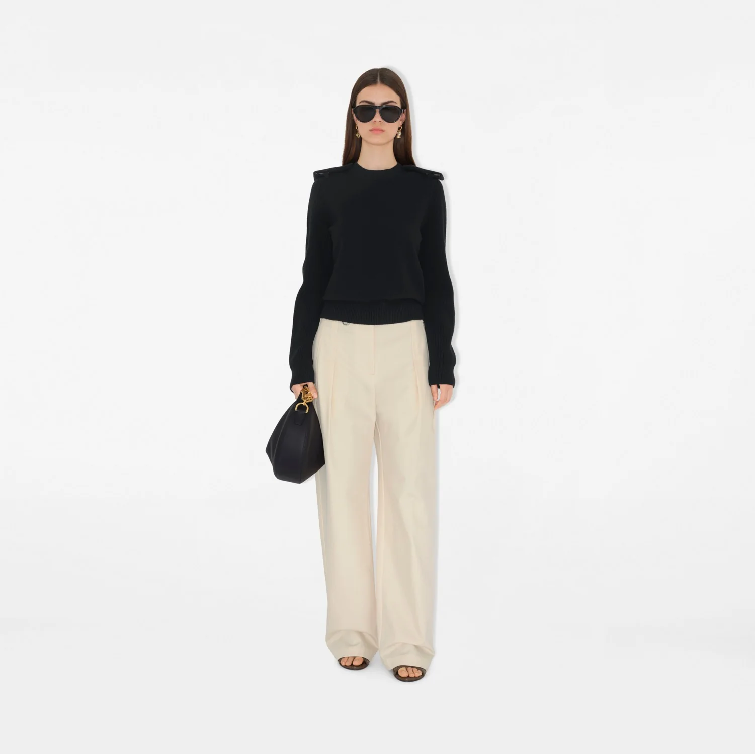 Check Epaulette Wool Cashmere Blend Sweater - Image 4