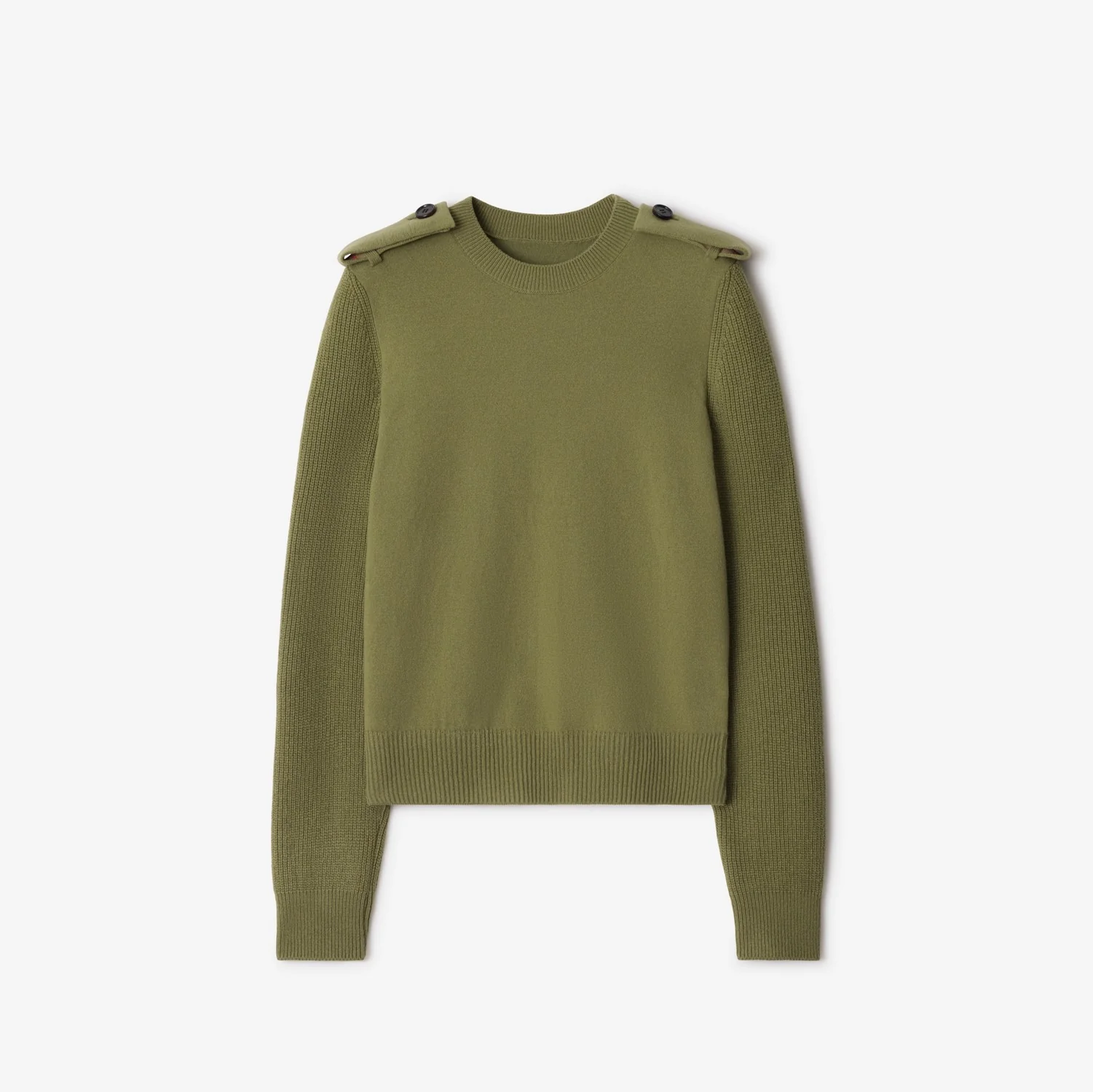 Check Epaulette Wool Cashmere Blend Sweater - Image 5
