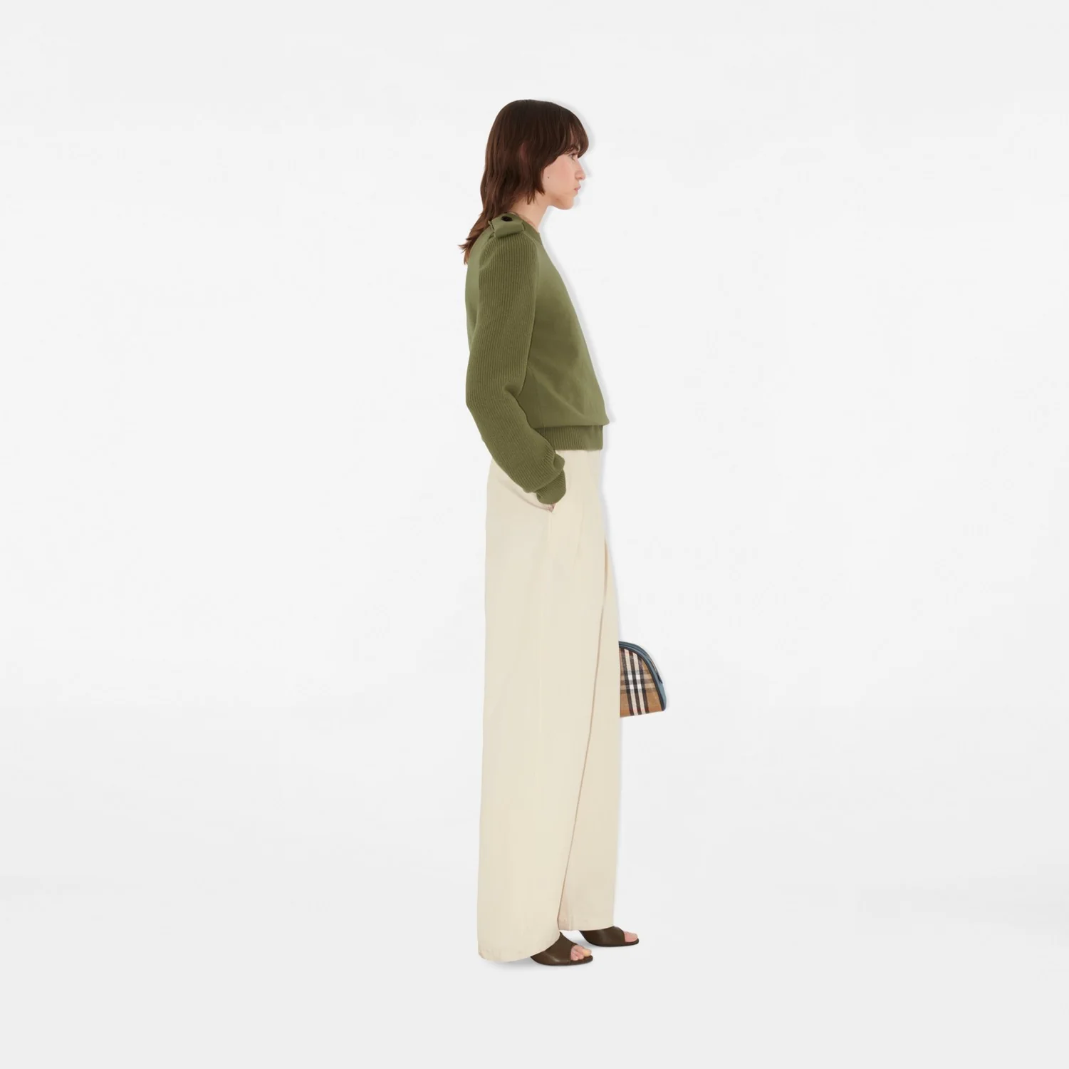 Check Epaulette Wool Cashmere Blend Sweater - Image 7
