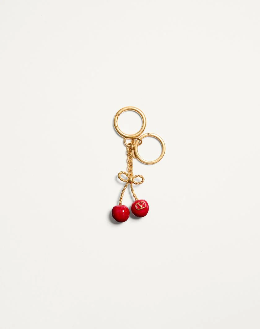 Chez Valentino Bag And Key Ring Charm In Metal And Enamel.