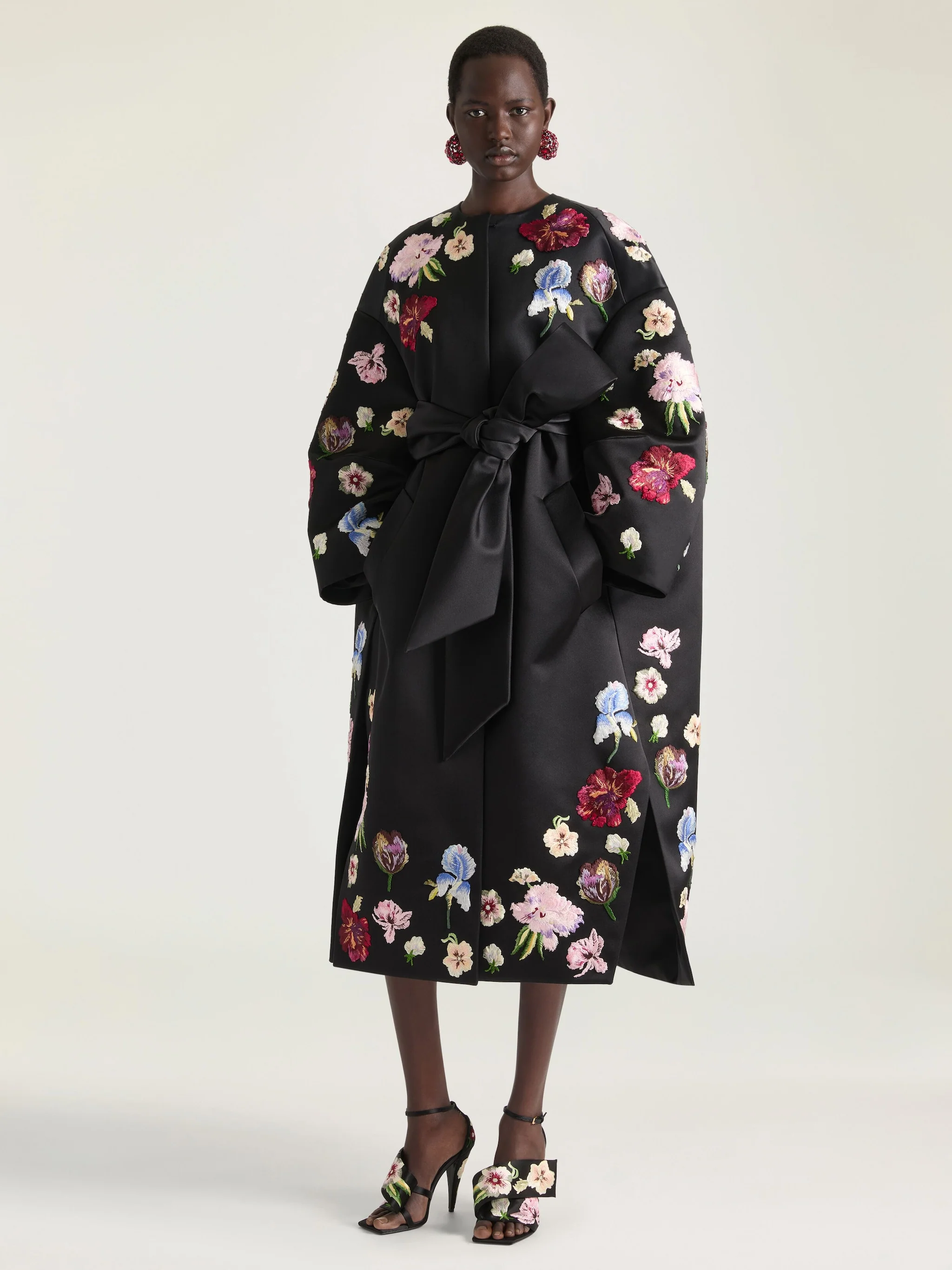 Cocoon Coat In Satin With Embroideries - Image 2