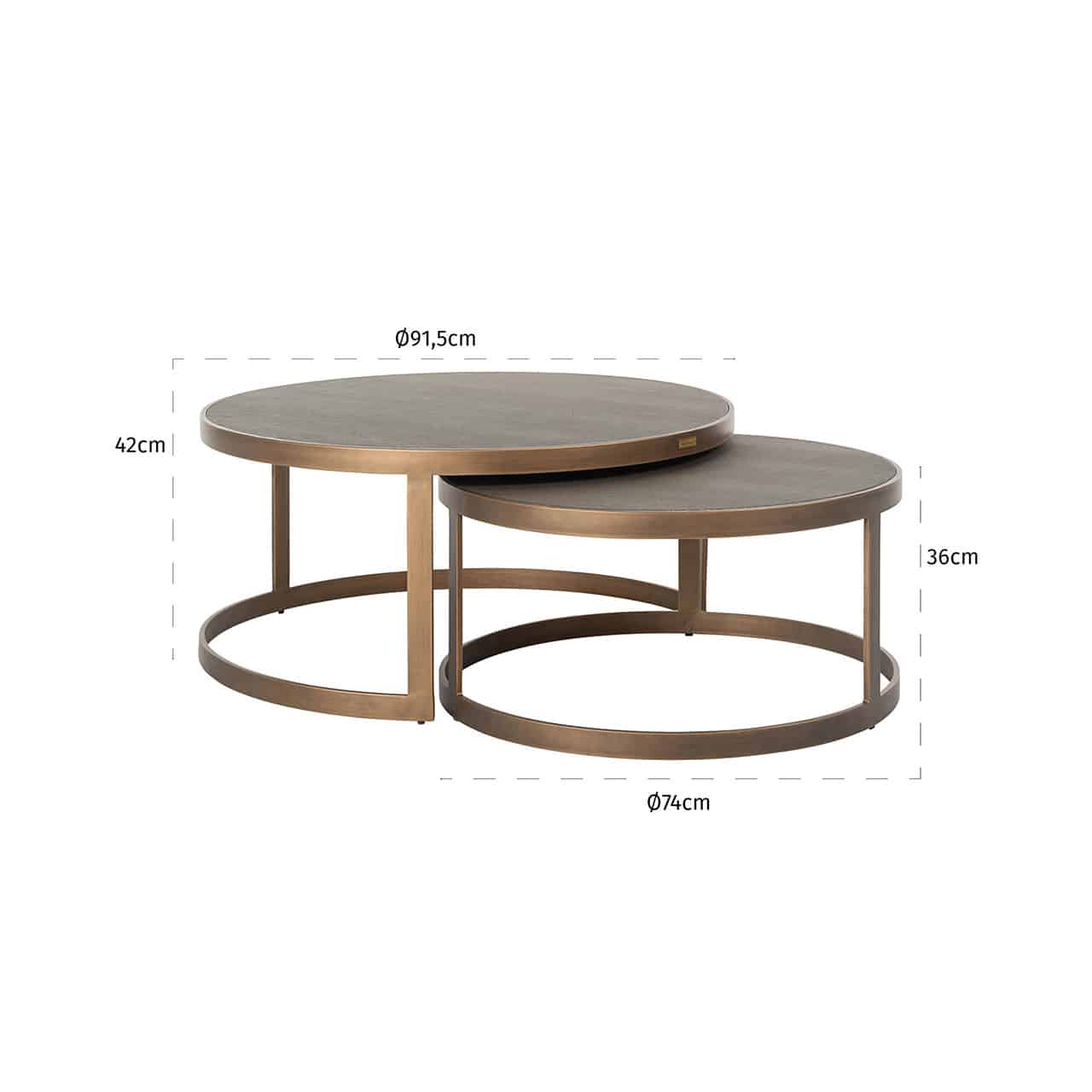 Coffee table Bloomingville set of 2 round shagreen (Gold) - Image 2