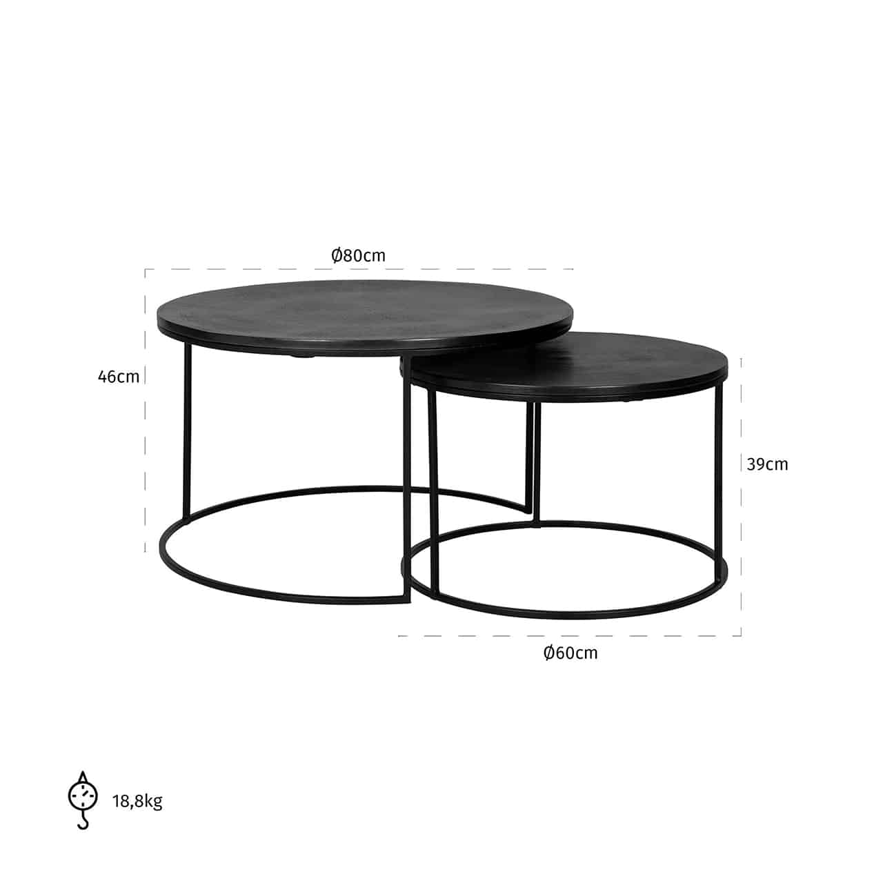 Coffee table Bolder set of 2 aluminum black (Black) - Image 3