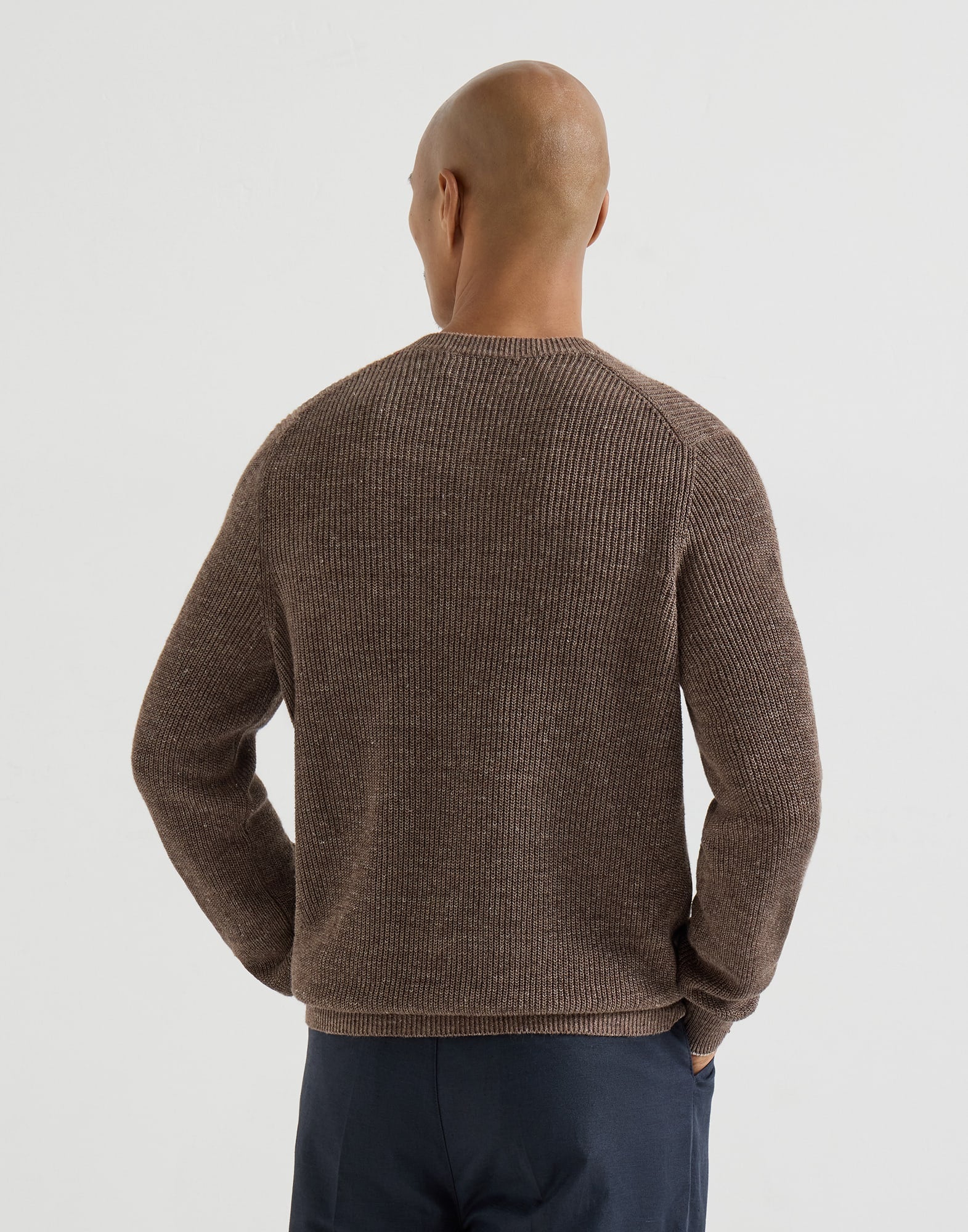Cotton And Linen Half English Rib Knit Sweater With Henley Collar - Image 3