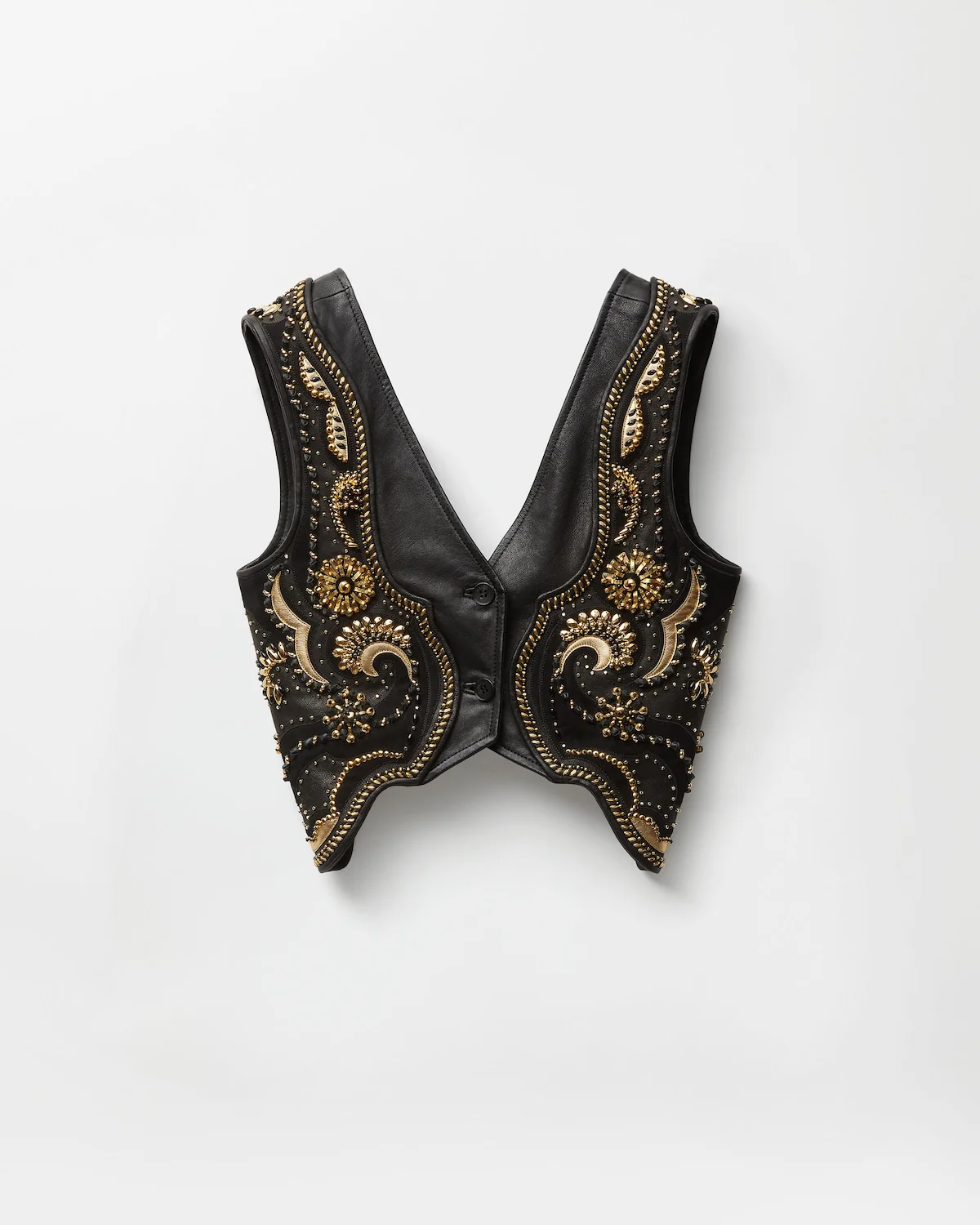 Embroidered Crop Leather Vest