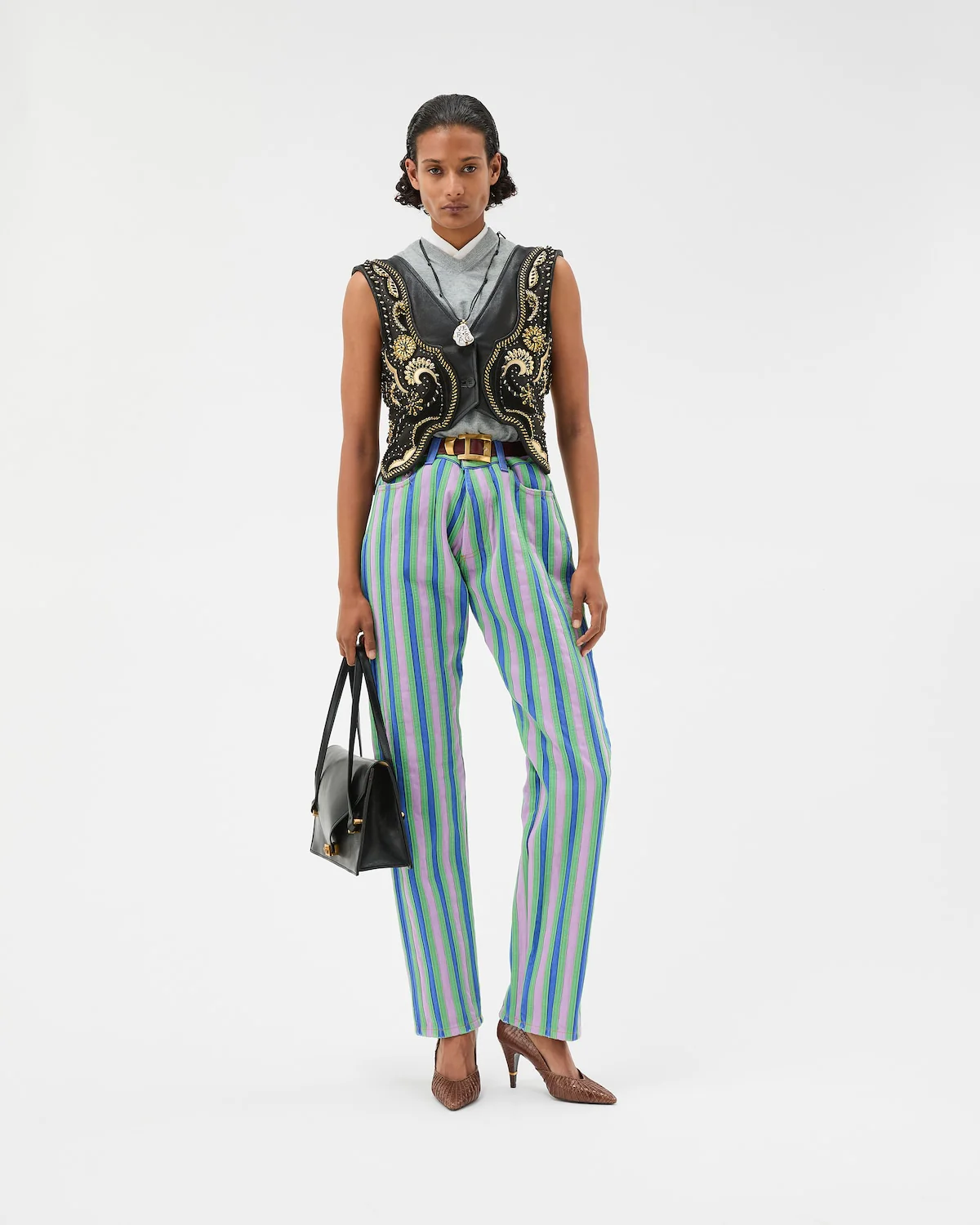 Embroidered Crop Leather Vest - Image 2
