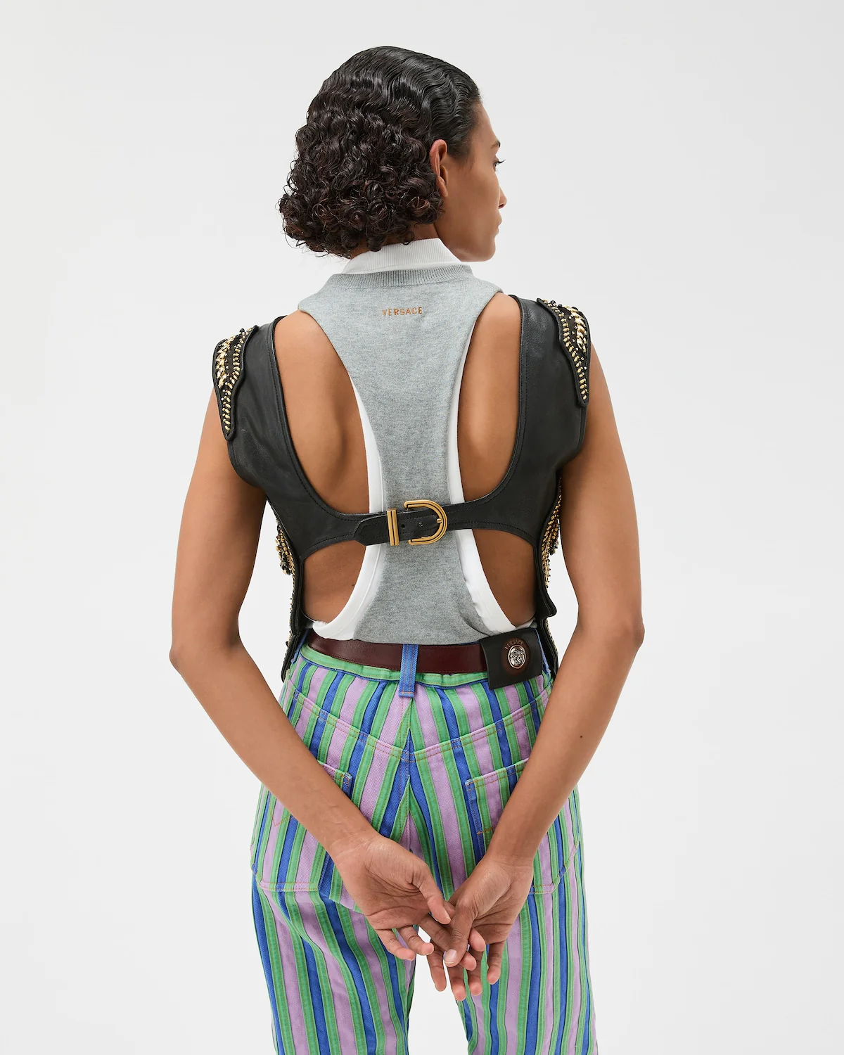 Embroidered Crop Leather Vest - Image 4