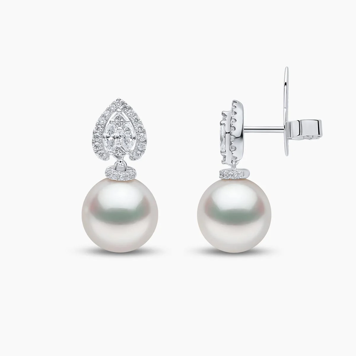 Glitz 18K Gold South Sea Pearl and Diamond Halo Earrings - Image 3