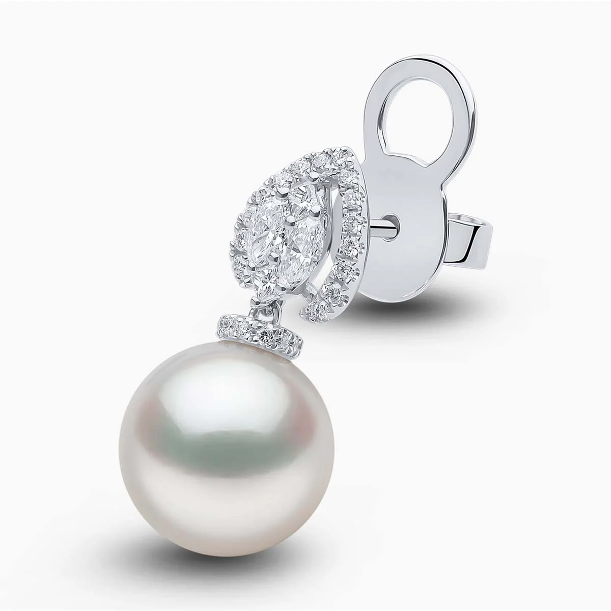 Glitz 18K Gold South Sea Pearl and Diamond Halo Earrings - Image 4