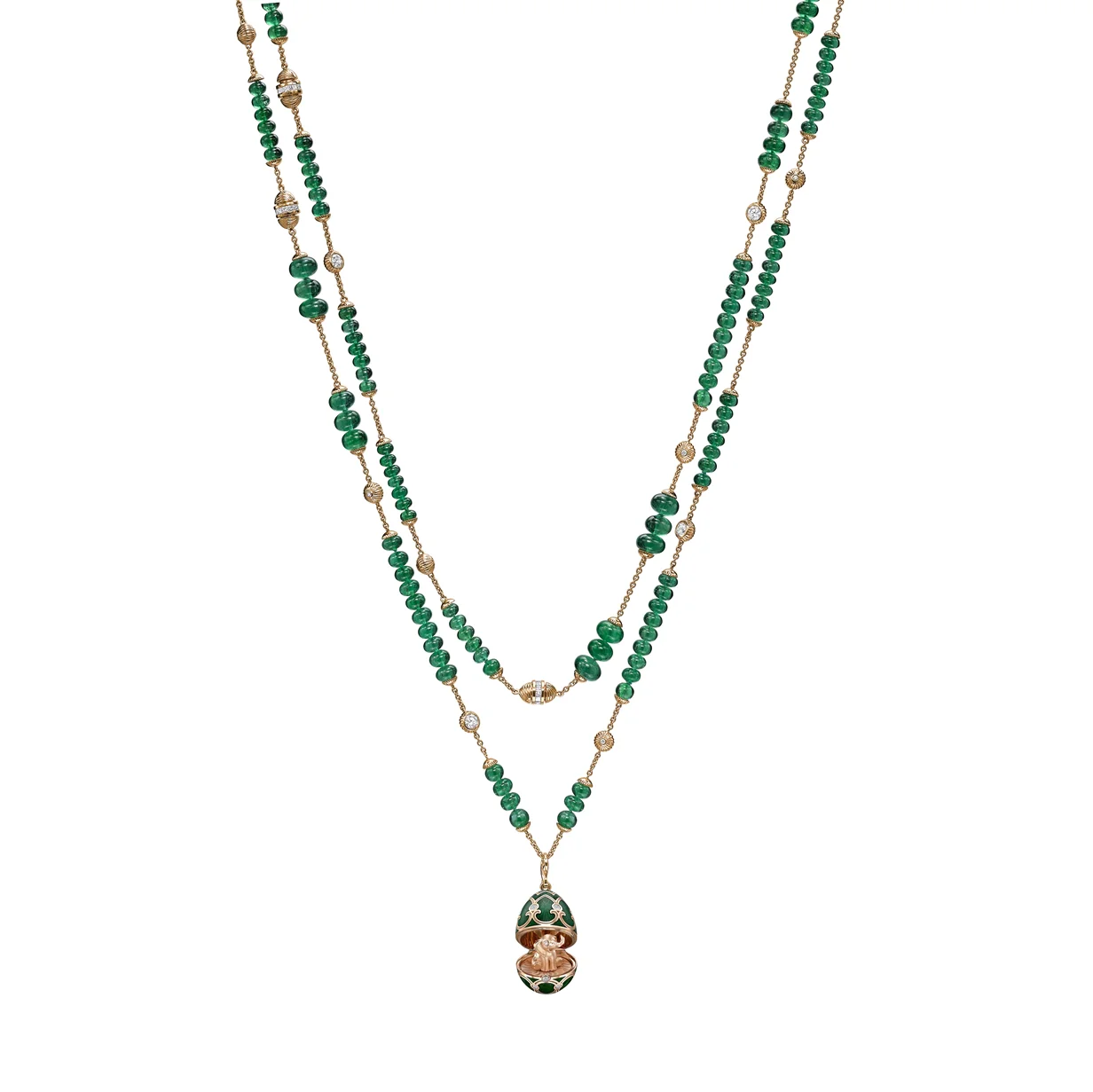 Heritage Rose Gold Emerald & Diamond Transformable Necklace with Elephant Surprise Locket - Image 2