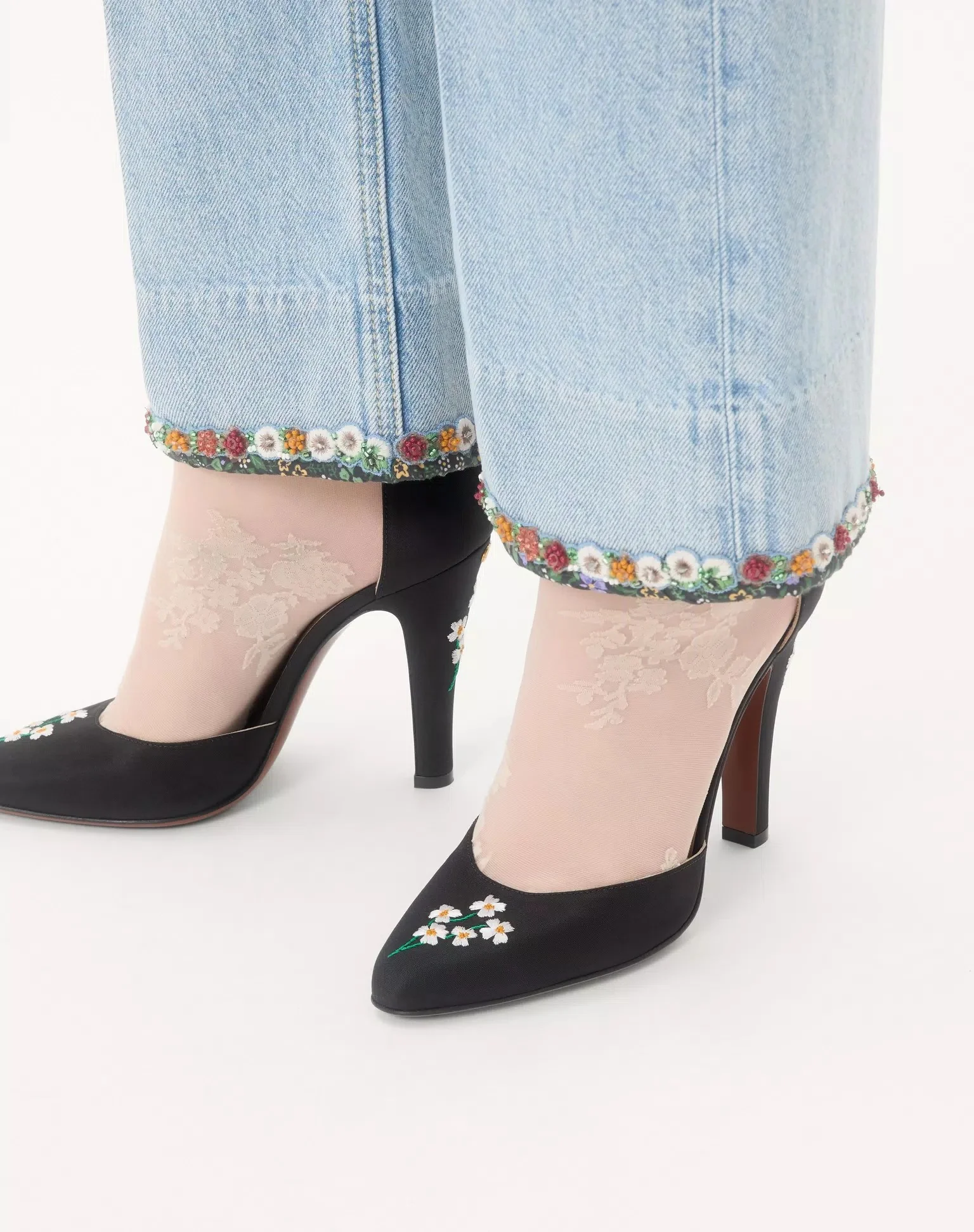 Hi Dolly Fabric Pumps With 105 Mm Floral Embroidery - Image 2