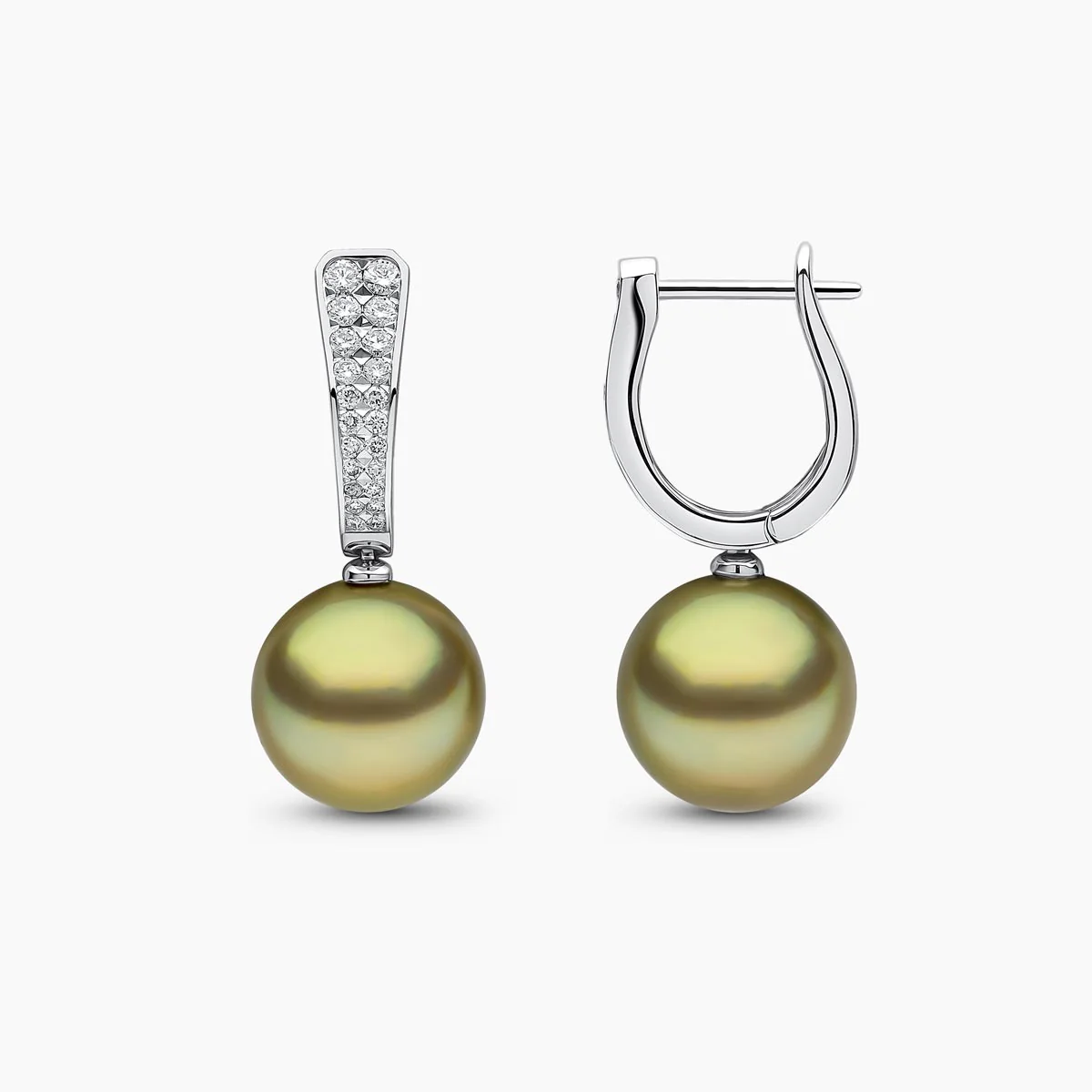 Jazz 18K Gold Pistachio Tahitian Pearl and Diamond Earrings - Image 2