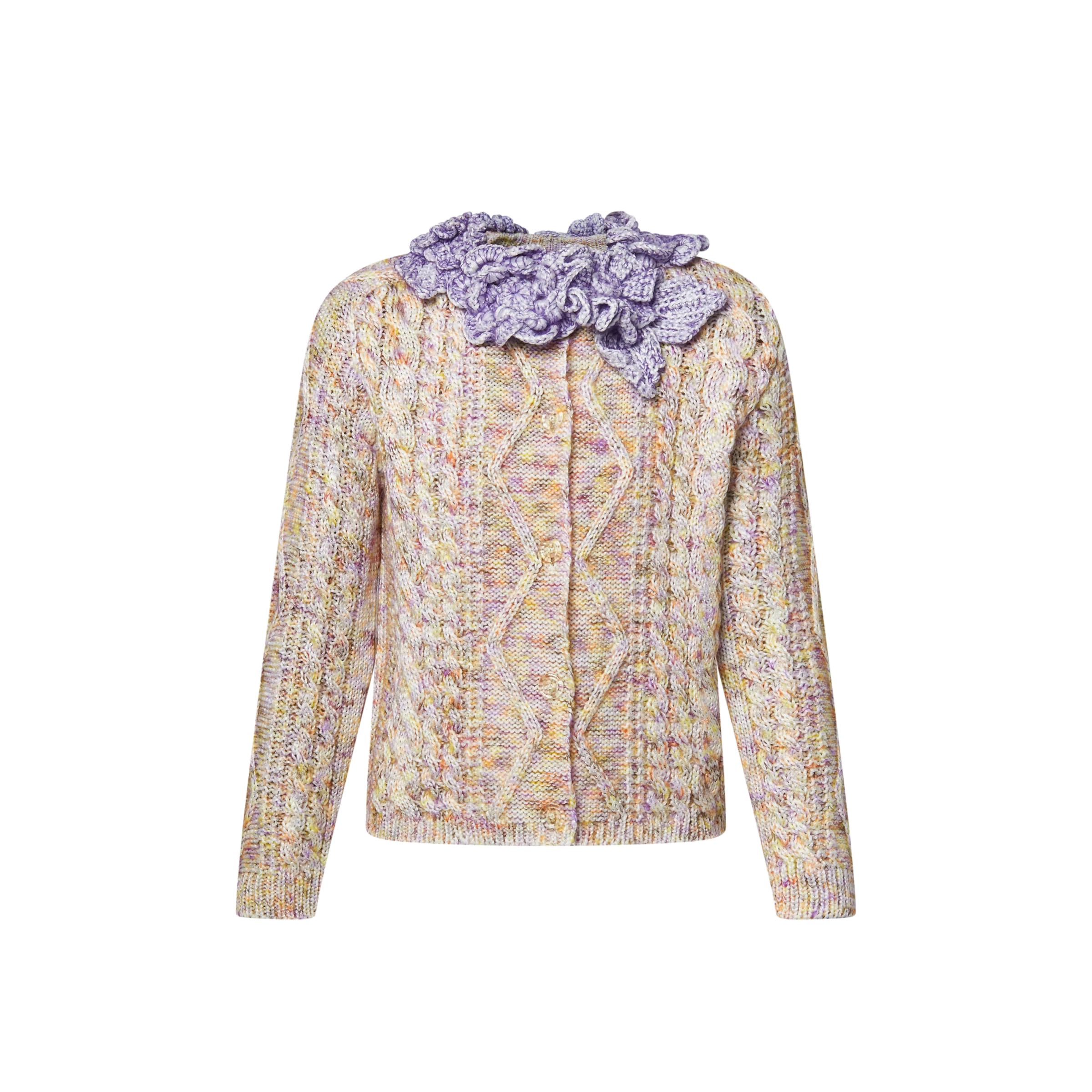 Knitted Flower Collar Cardigan