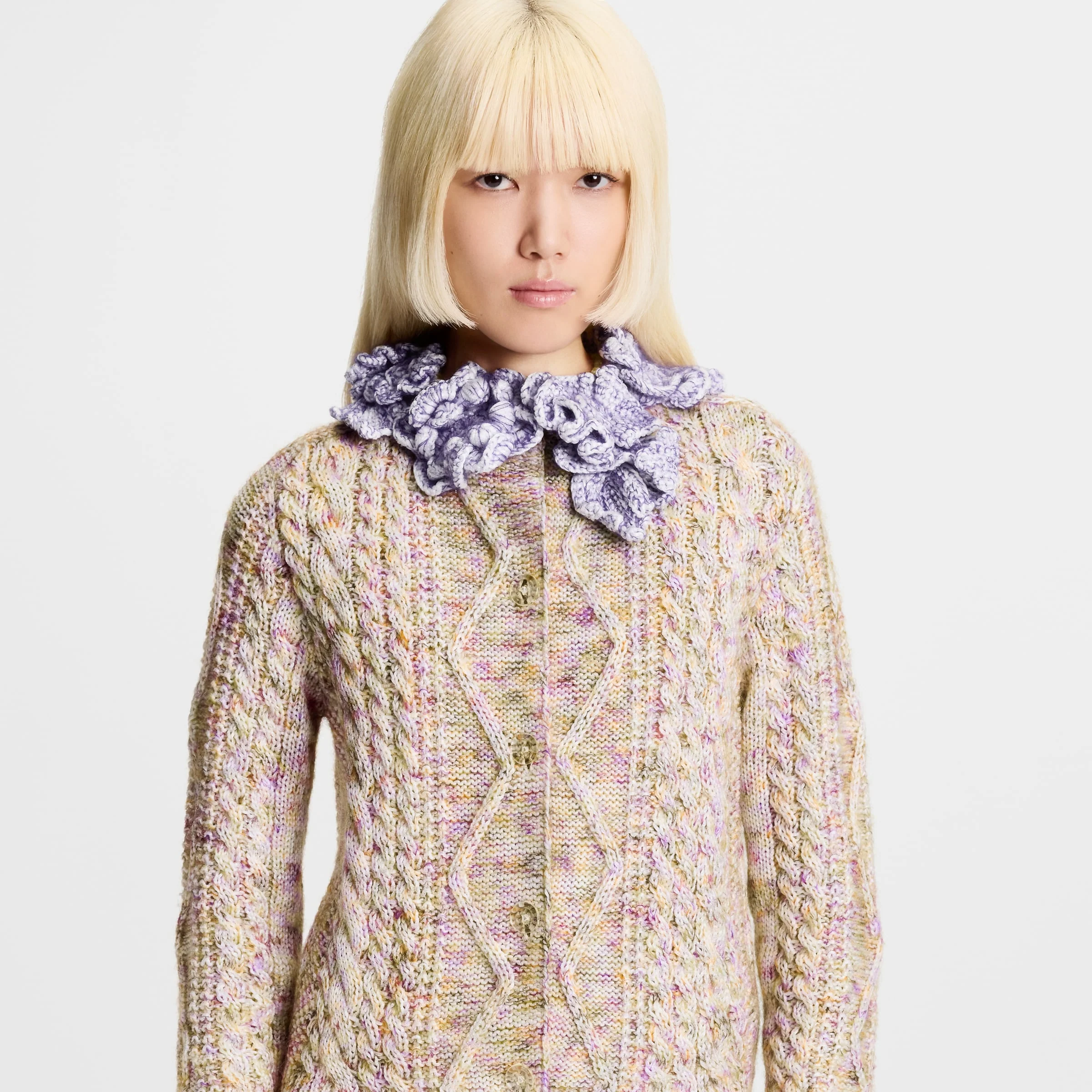 Knitted Flower Collar Cardigan - Image 2