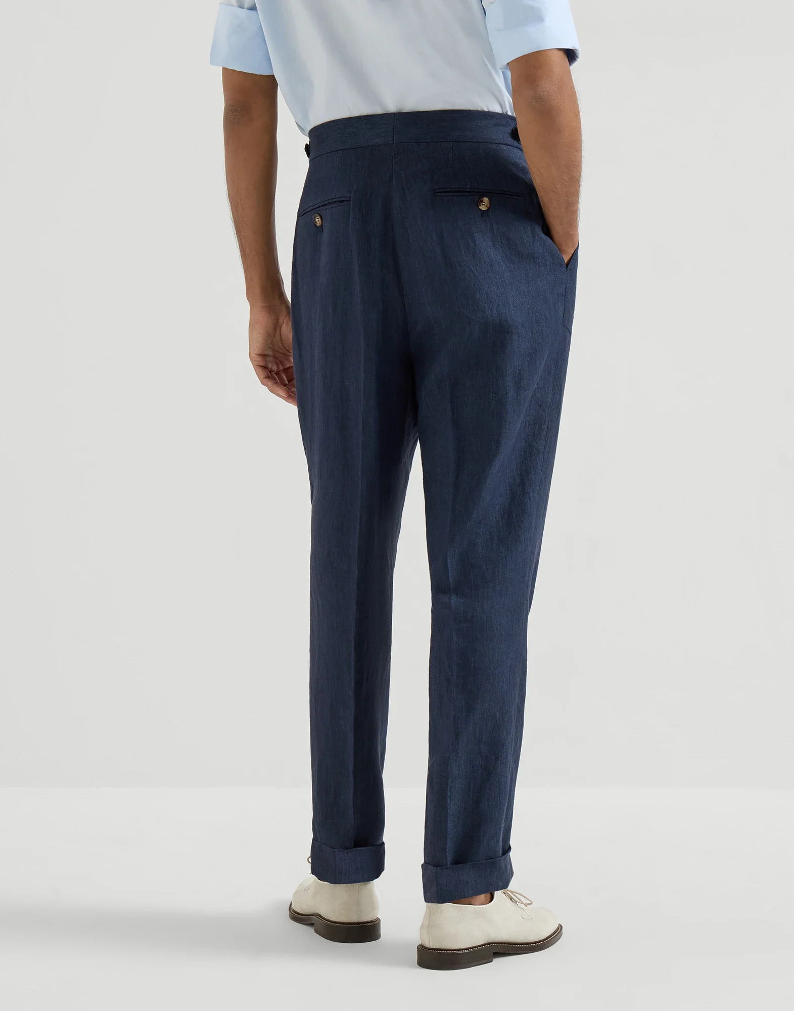 Lightweight Délavé Linen Trousers With Reversed Double Pleats And Waist Tabs - Image 4