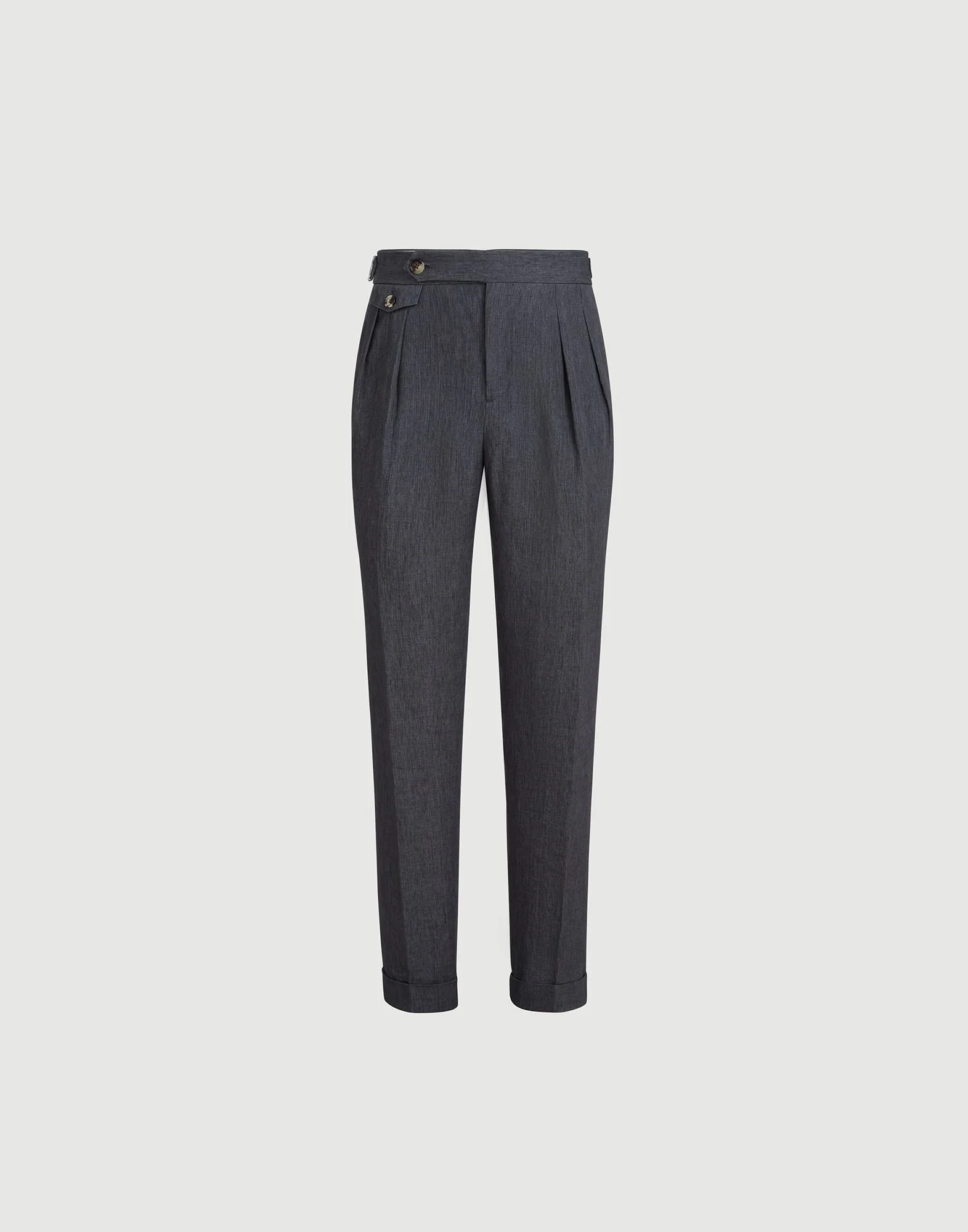 Lightweight Délavé Linen Trousers With Reversed Double Pleats And Waist Tabs - Image 5