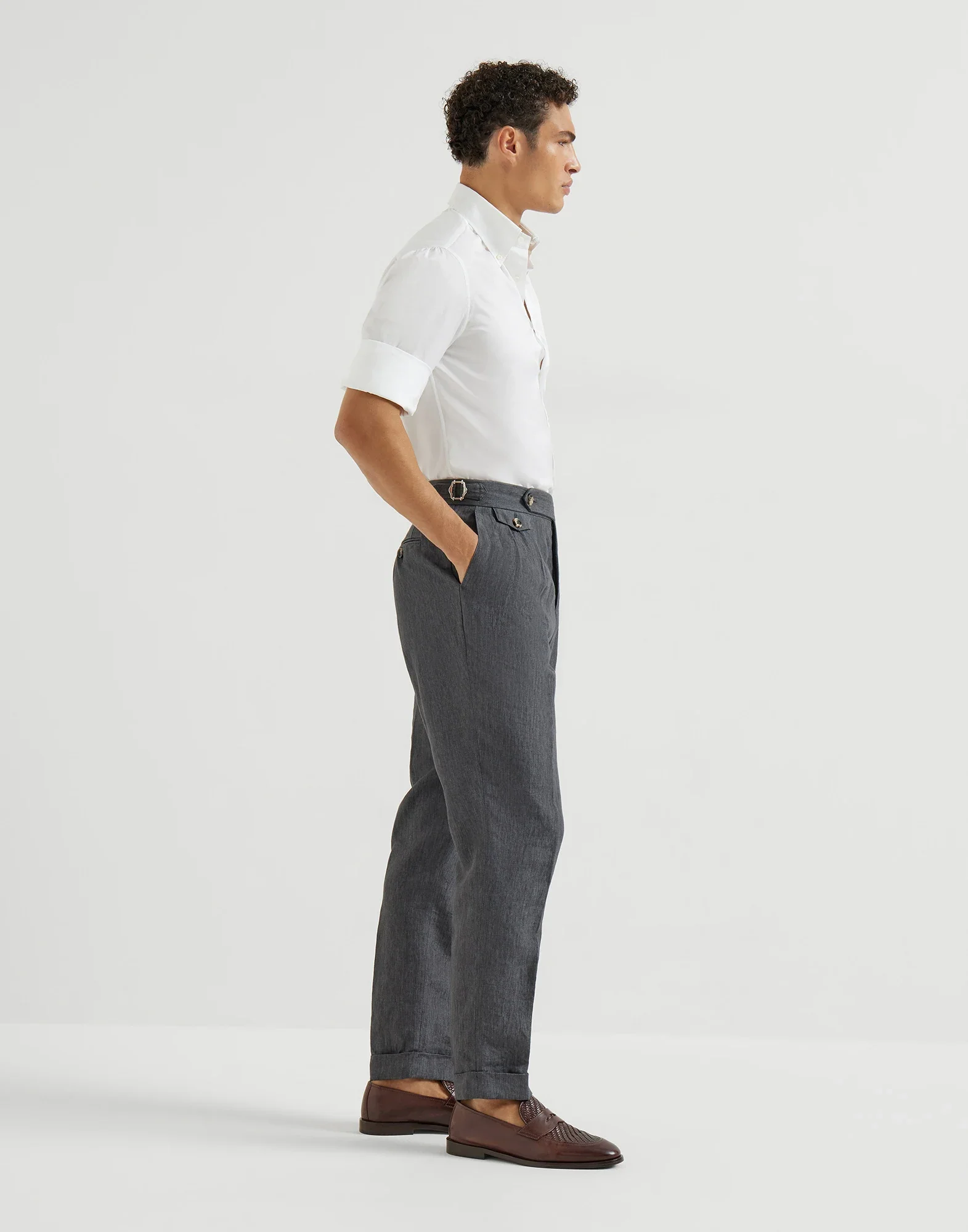 Lightweight Délavé Linen Trousers With Reversed Double Pleats And Waist Tabs - Image 7
