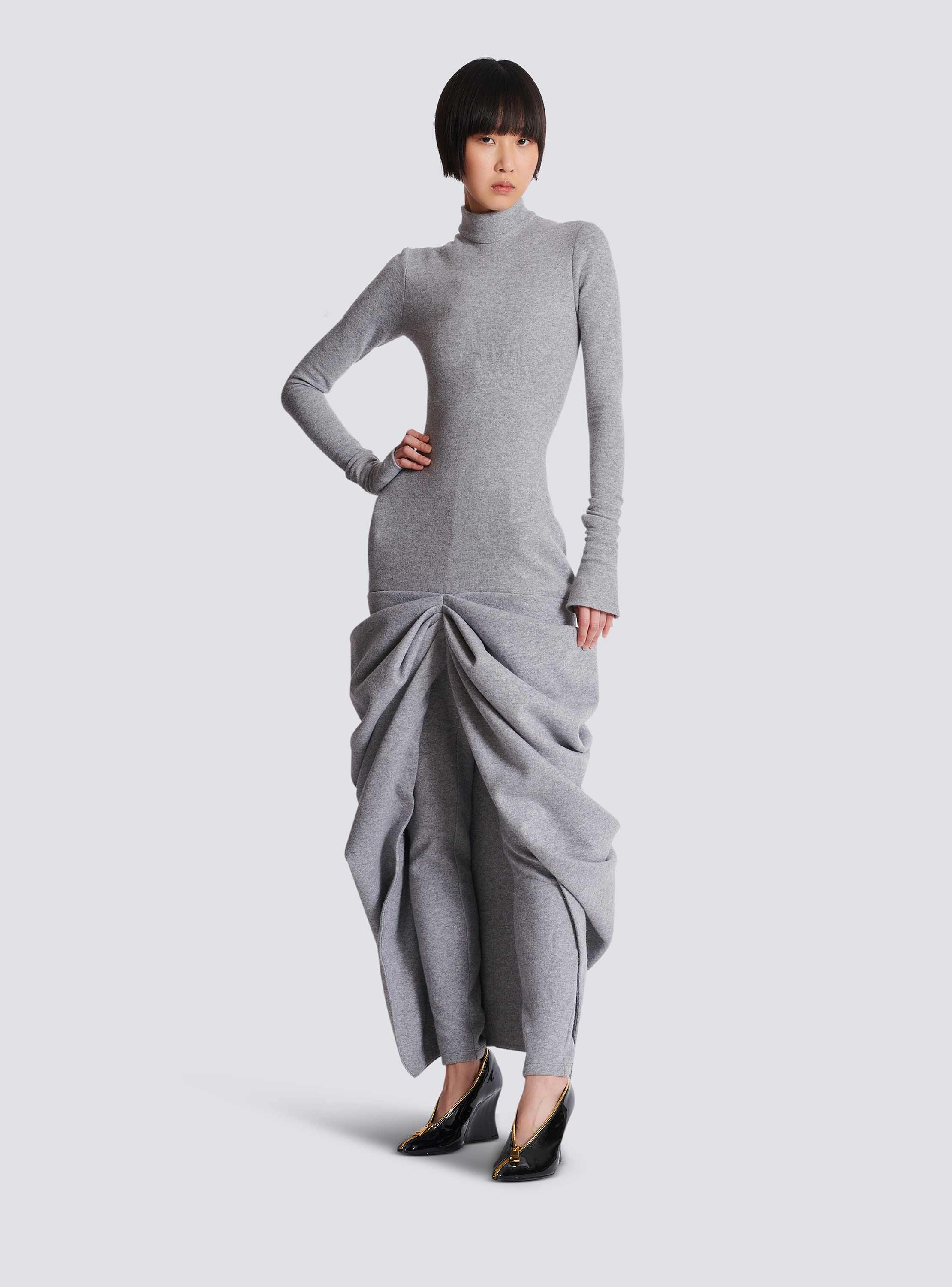 Long Draped Cotton Knit Dress - Image 3
