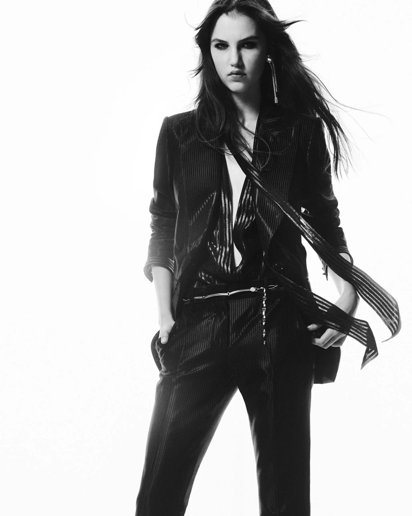 Long Sleeve V-neck Lavalliere Blouse - Image 4