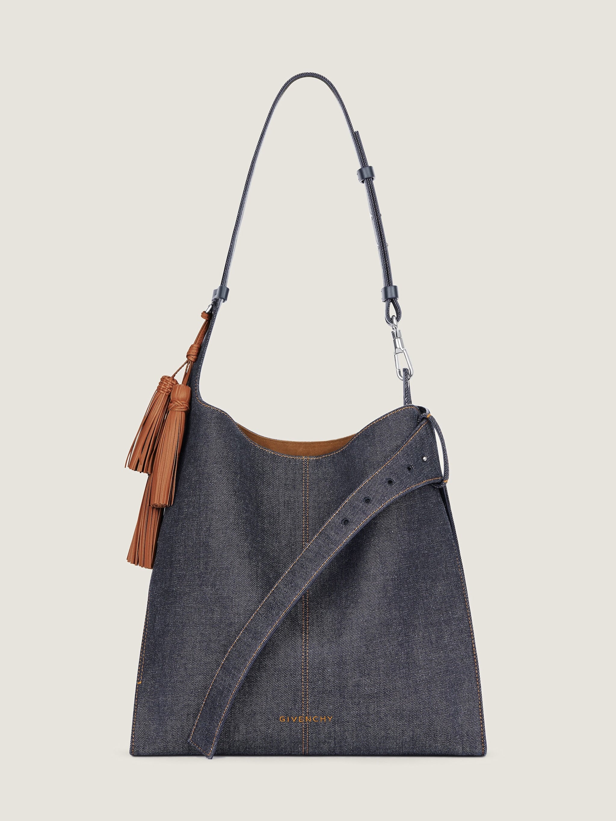 Medium Belted Hobo Bag In Denim - Image 3