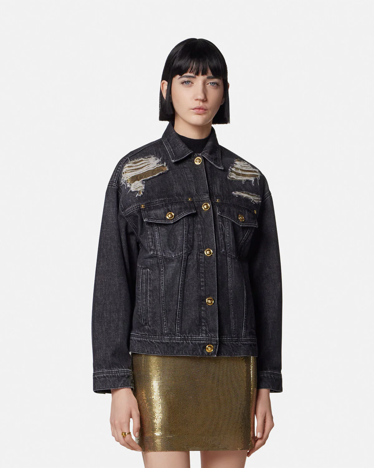 Metal Mesh Denim Trucker Jacket - Image 3
