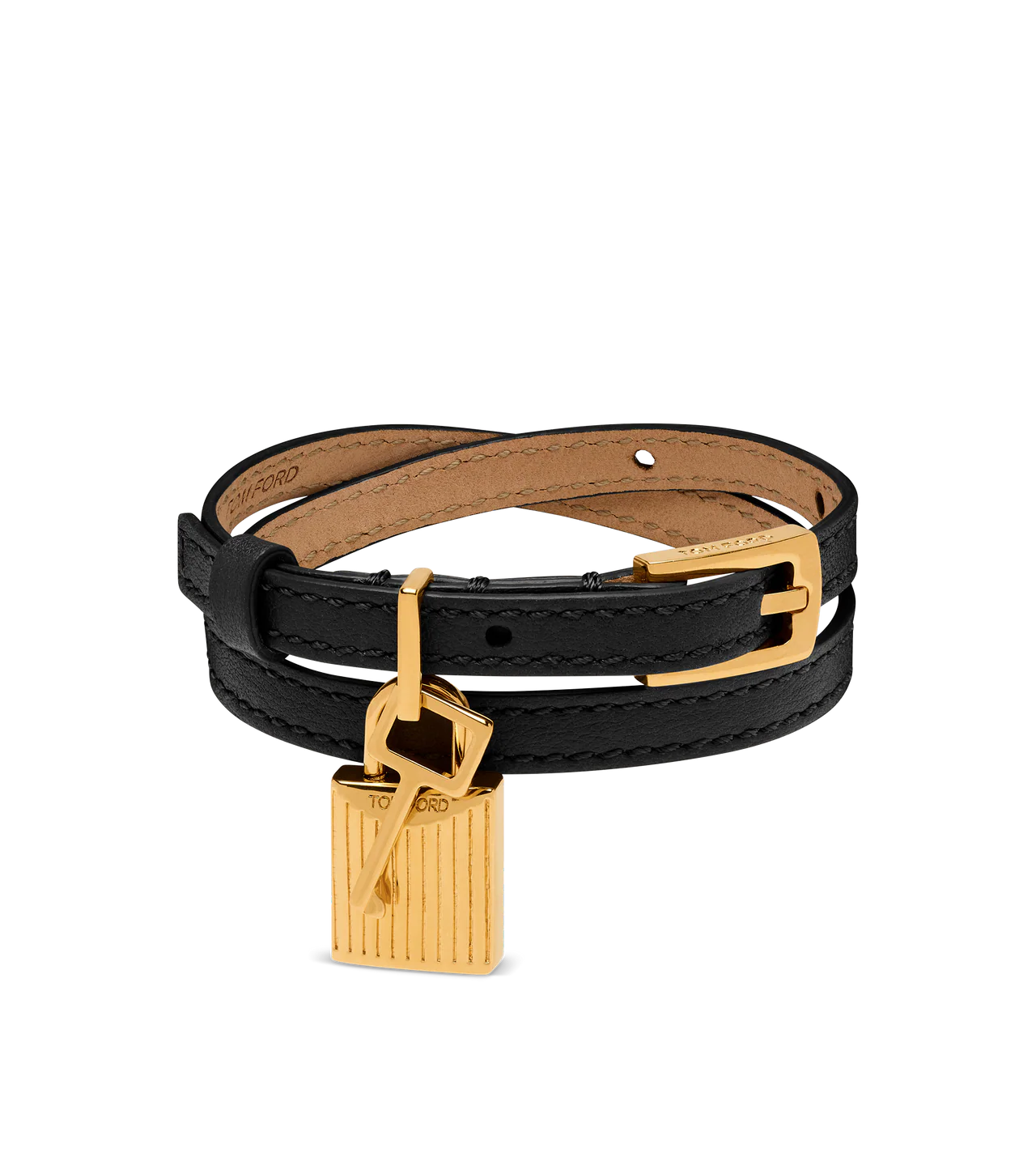 Natural Grain Leather Padlock Bracelet - Image 3
