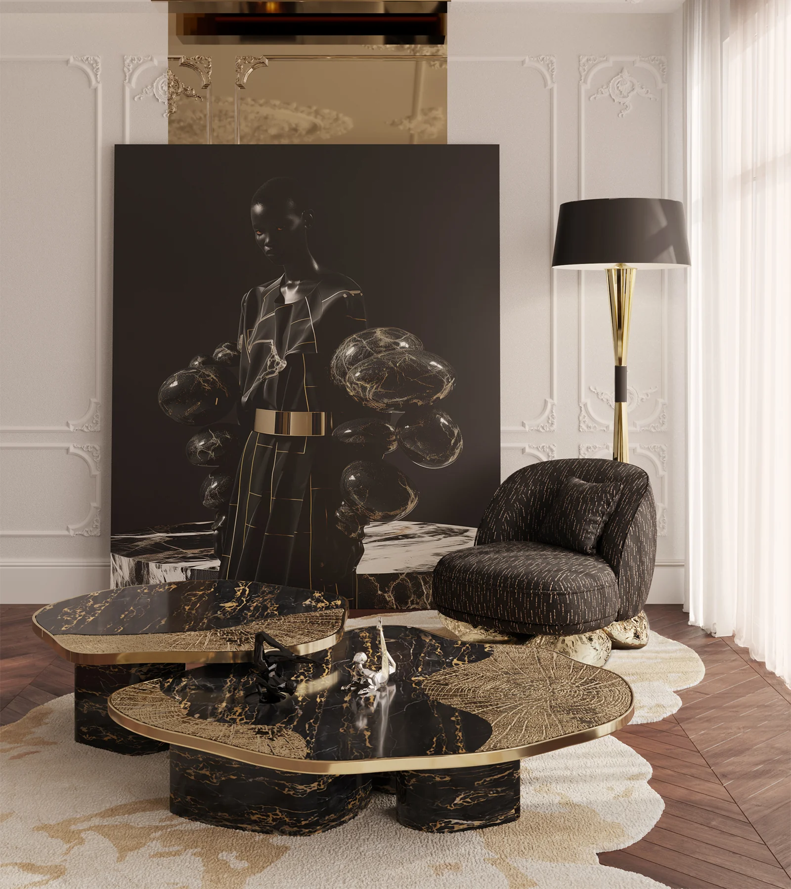 Ophelia Portoro Marble And Gold Center Table - Image 2