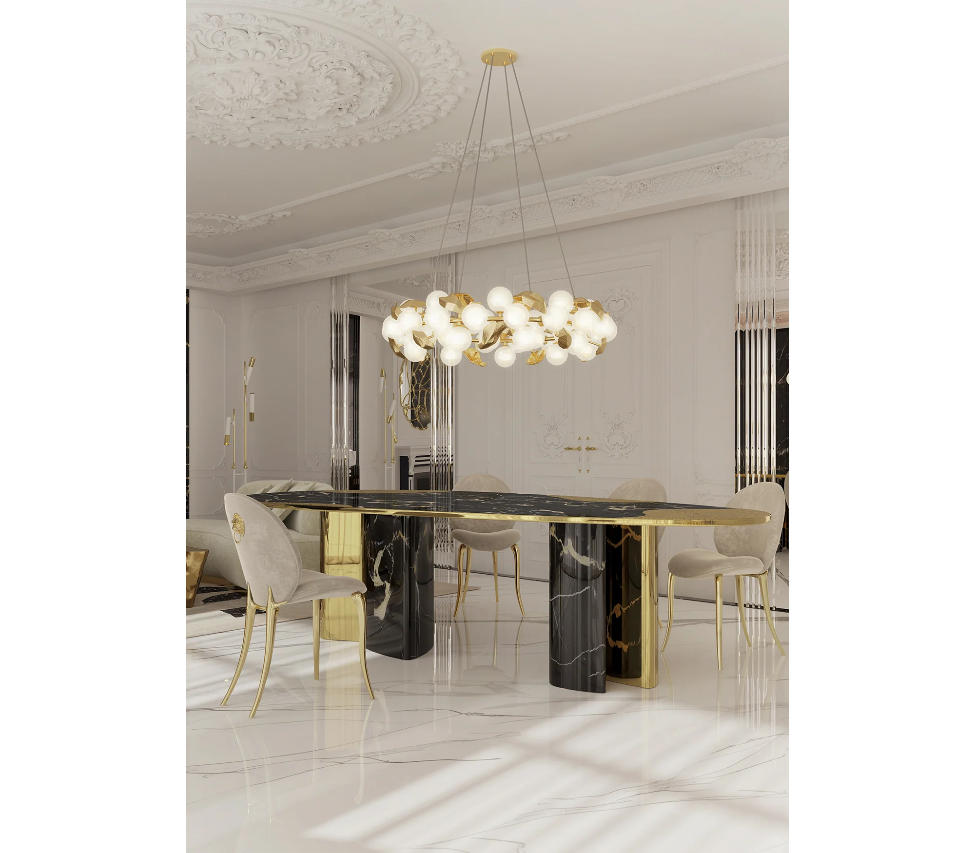 Ophelia Portoro Marble And Gold Dining Table - Image 3