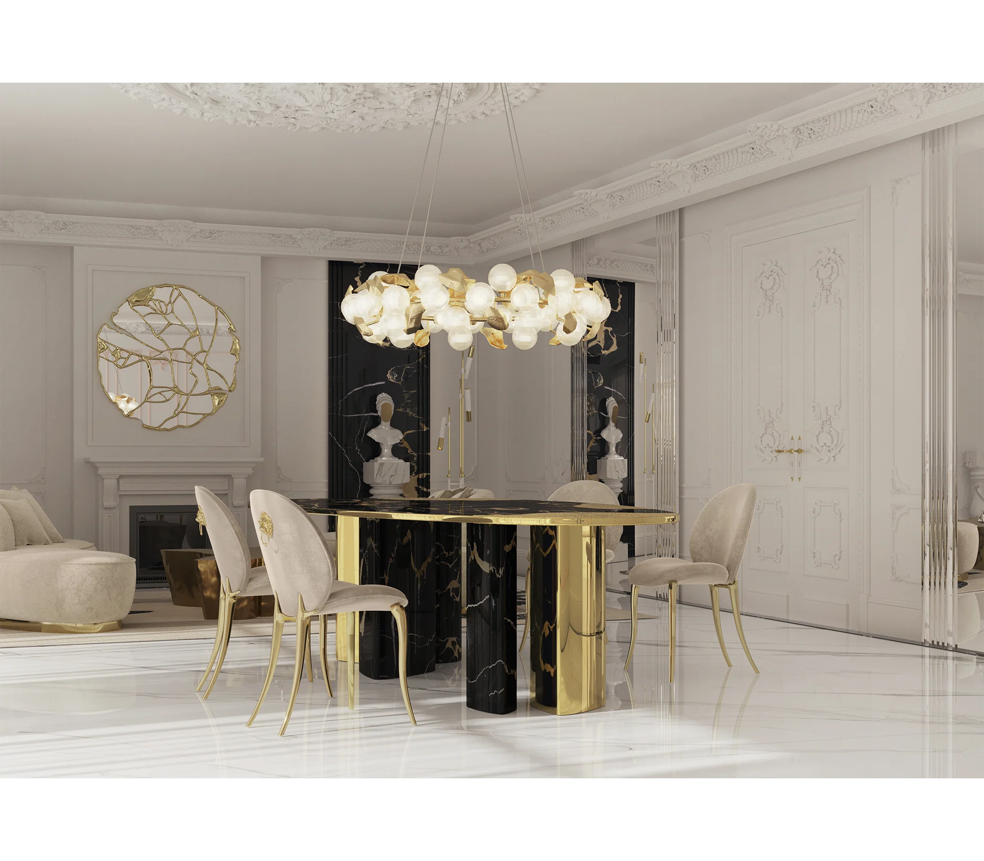 Ophelia Portoro Marble And Gold Dining Table - Image 4