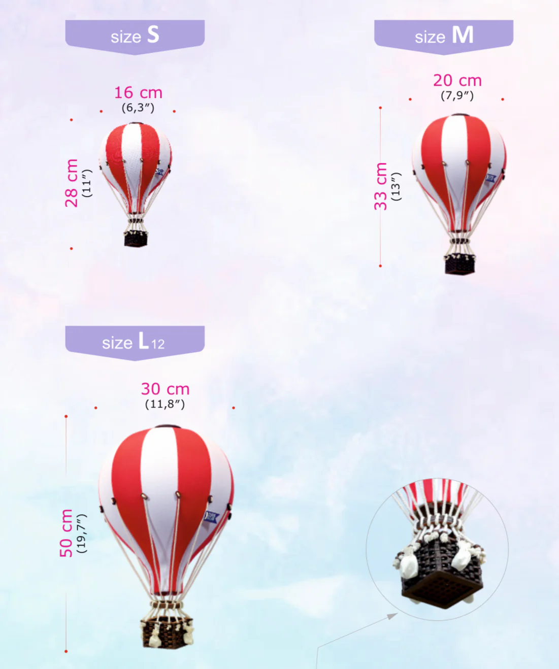 Pink and White Decorative Hot Air Balloon (3 Sizes) - Image 2