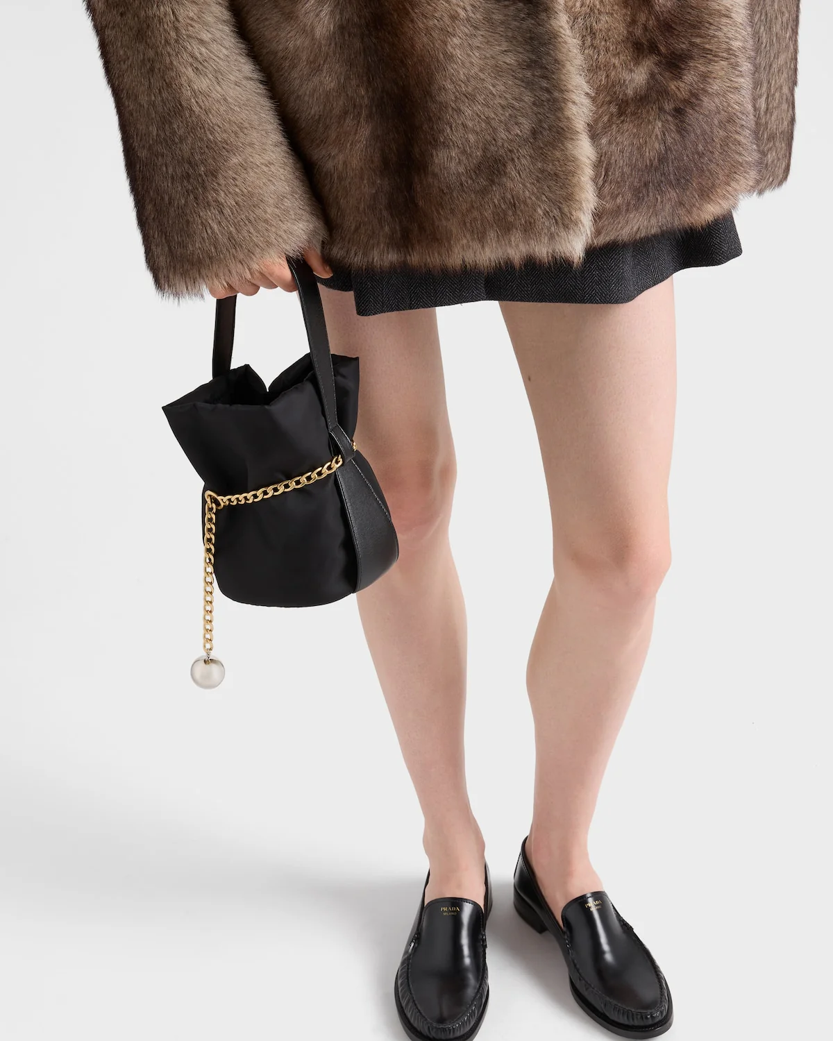 Prada Petit Sac Noir Mini Re-nylon And Nappa Leather Bucket Bag - Image 2