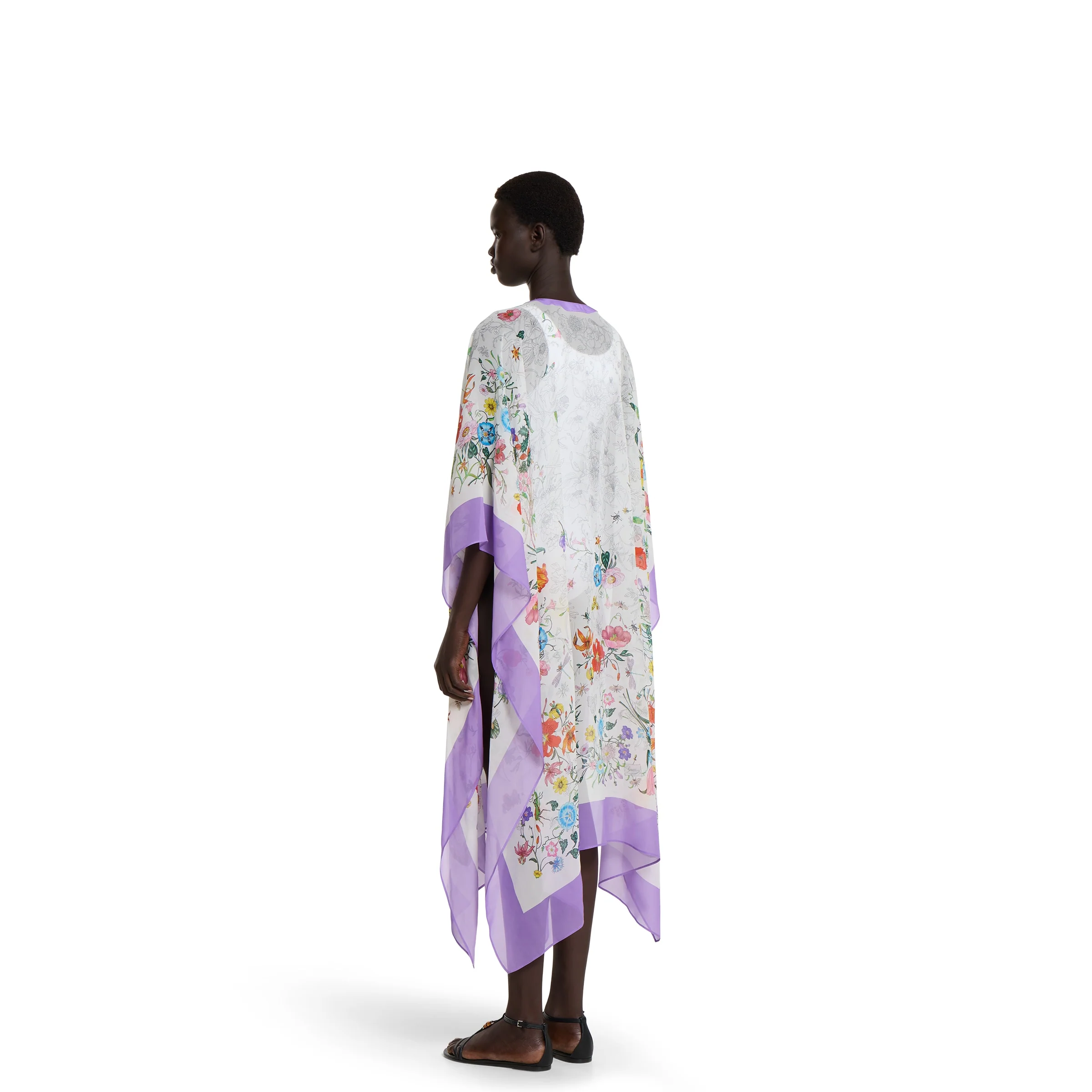 Printed Silk Cape Dress - Image 3