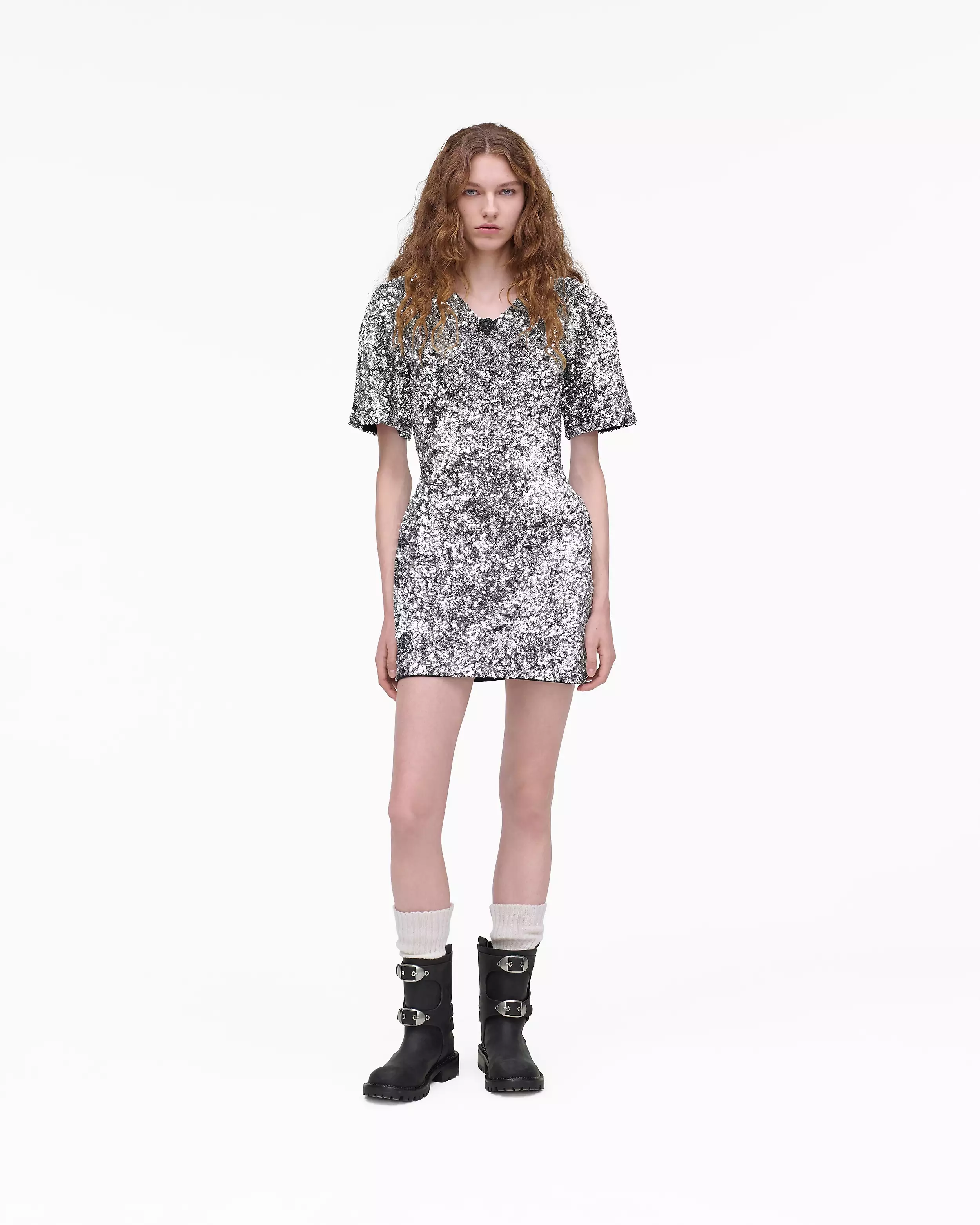 Sequin V-neck Knit Dress - Image 3