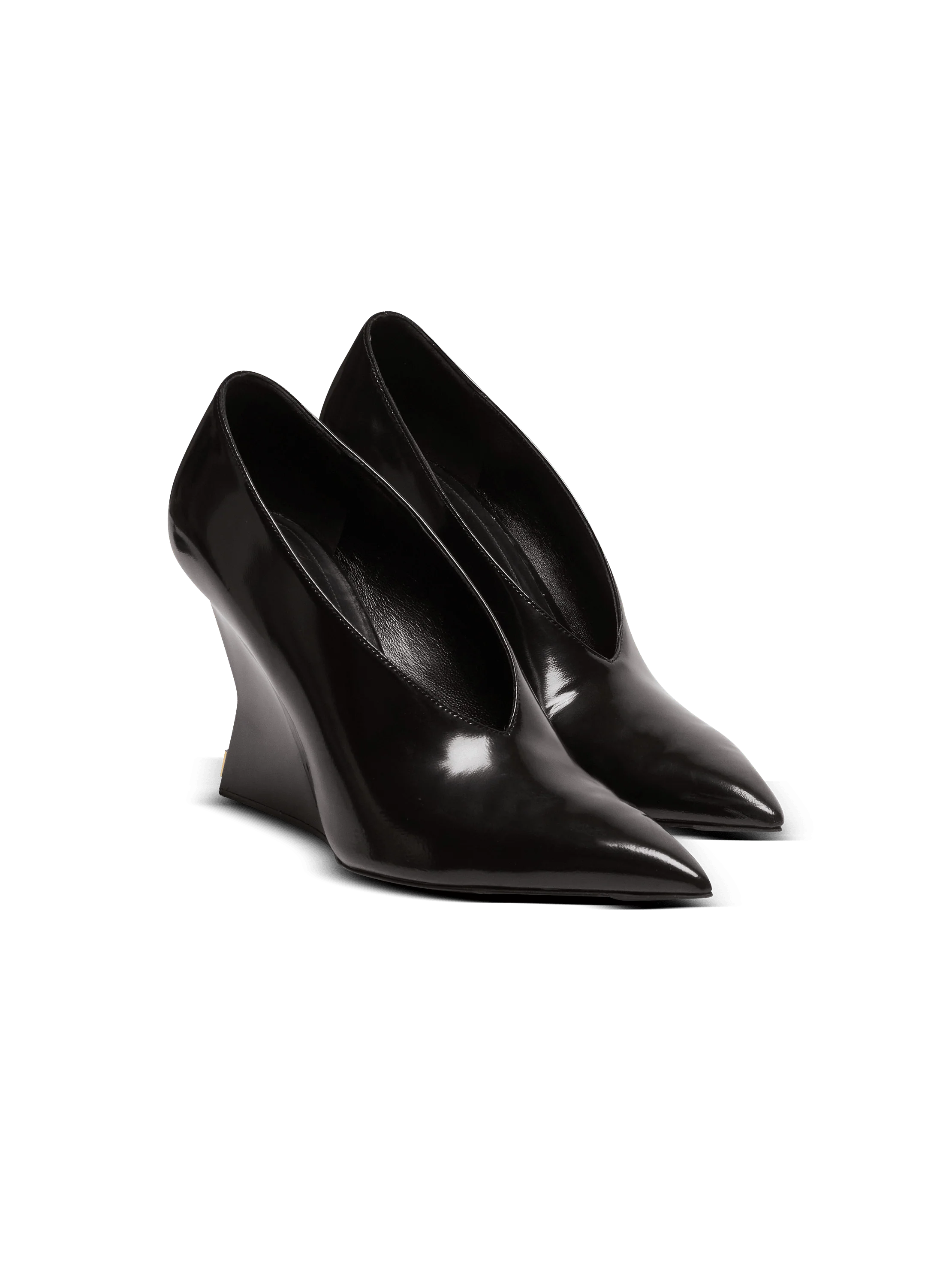 Shiny Lambskin Wedge Pumps - Image 2