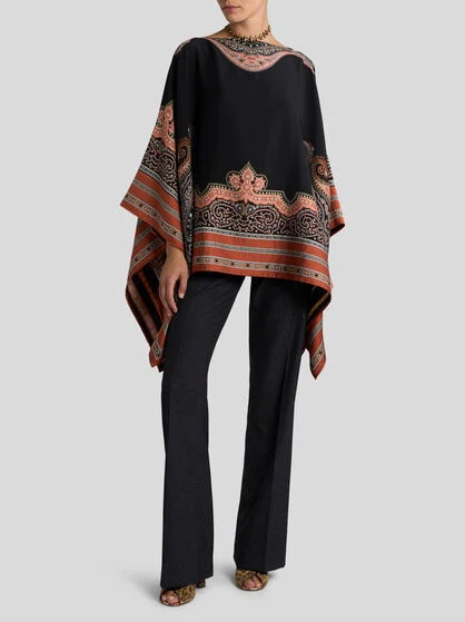 Silk-blend Poncho Top With Fil-coupé Embroidery - Image 4