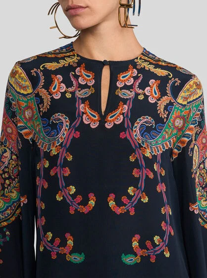 Silk Blouse With Placed Floral Paisley Print - Image 3