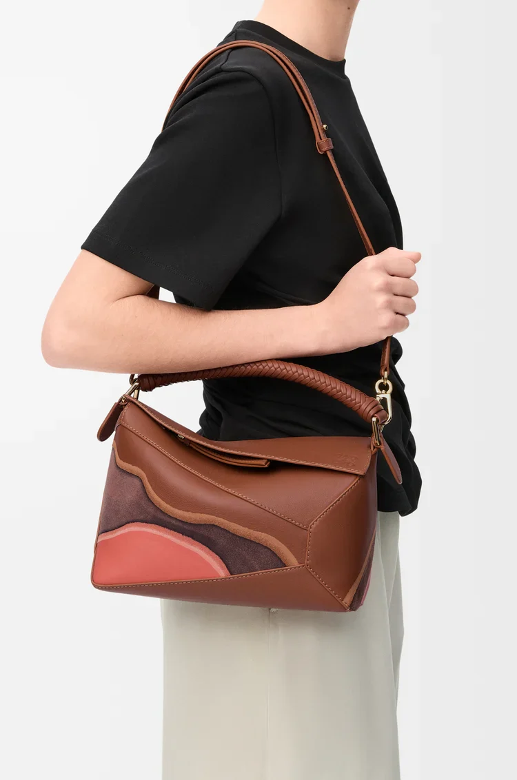 Small Puzzle Edge Landscape Bag In Nappa Calfskin - Image 8