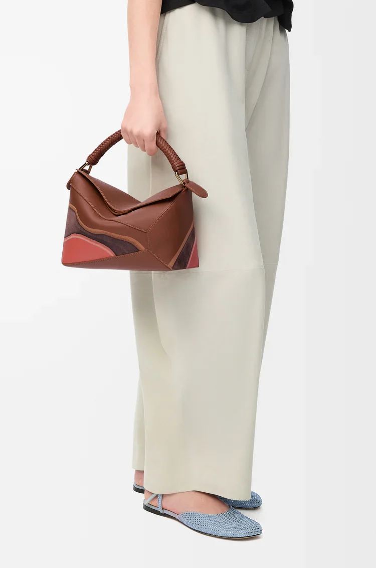 Small Puzzle Edge Landscape Bag In Nappa Calfskin - Image 9