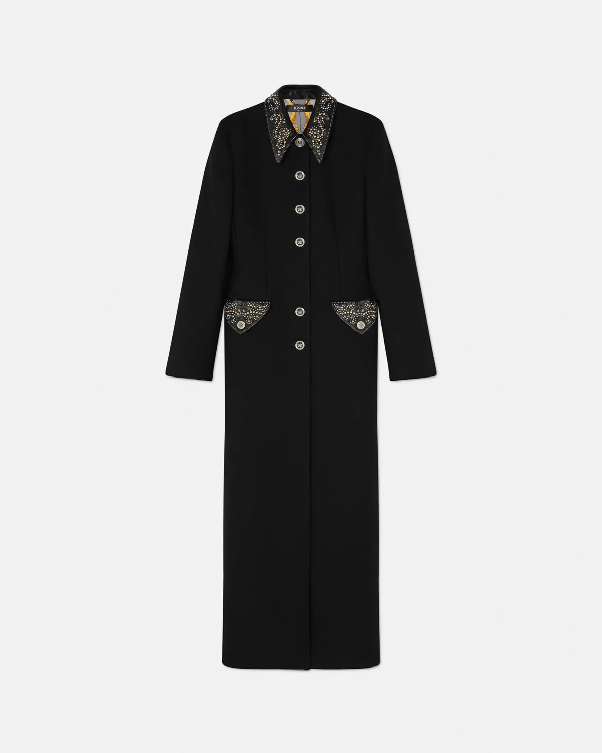 Studded Felted Wool Fitted Column Coat