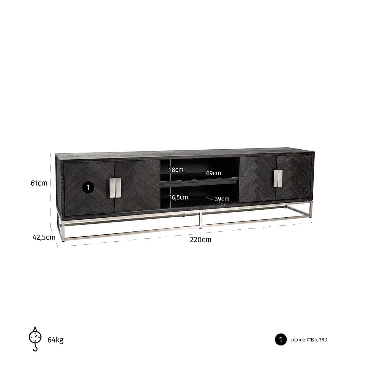 TV Sideboard 220 Blackbone Silver 4-Doors - Image 5