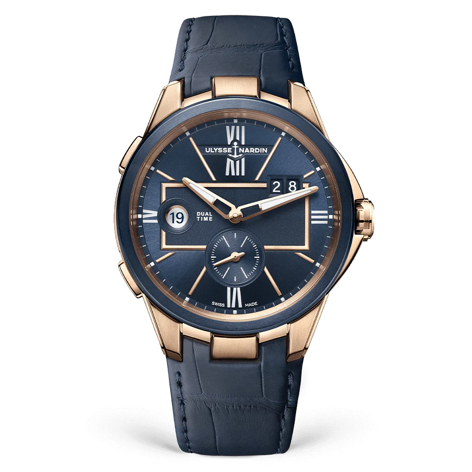Ulysse Nardin - Executive Dual Time Gold Blue - Alligator Leather Strap - 42mm