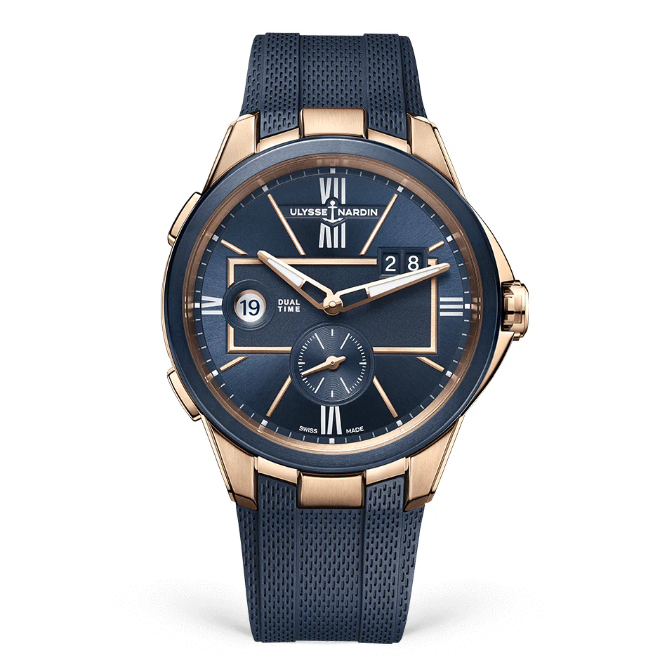 Ulysse Nardin - Executive Dual Time Gold Blue - Rubber Strap - 42mm