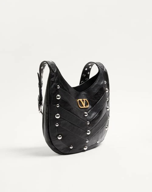 Valentino Garavani Hoboho Small Nappa Leather Hobo Bag With Chevron Pattern And Studs - Image 3