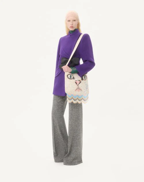 Valentino Garavani Le Chat De La Maison Embroidered Shoulder Bag With Fringes - Image 2