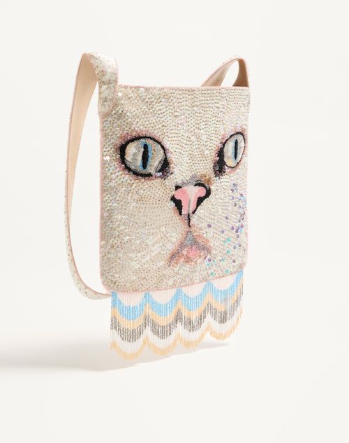 Valentino Garavani Le Chat De La Maison Embroidered Shoulder Bag With Fringes - Image 3